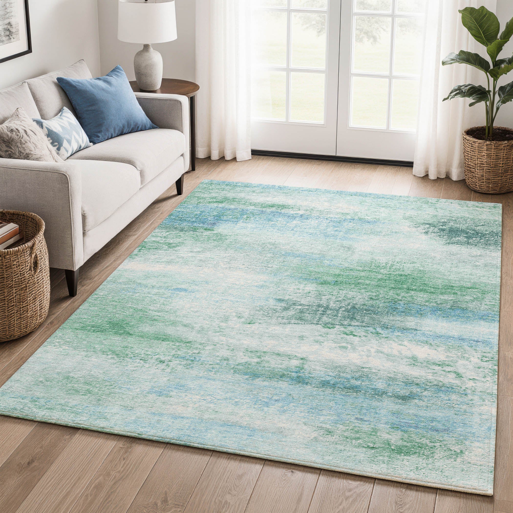 Salzburg Machine Washable Transitional Mint Green Rug 3' x 5' #shape_Rectangle