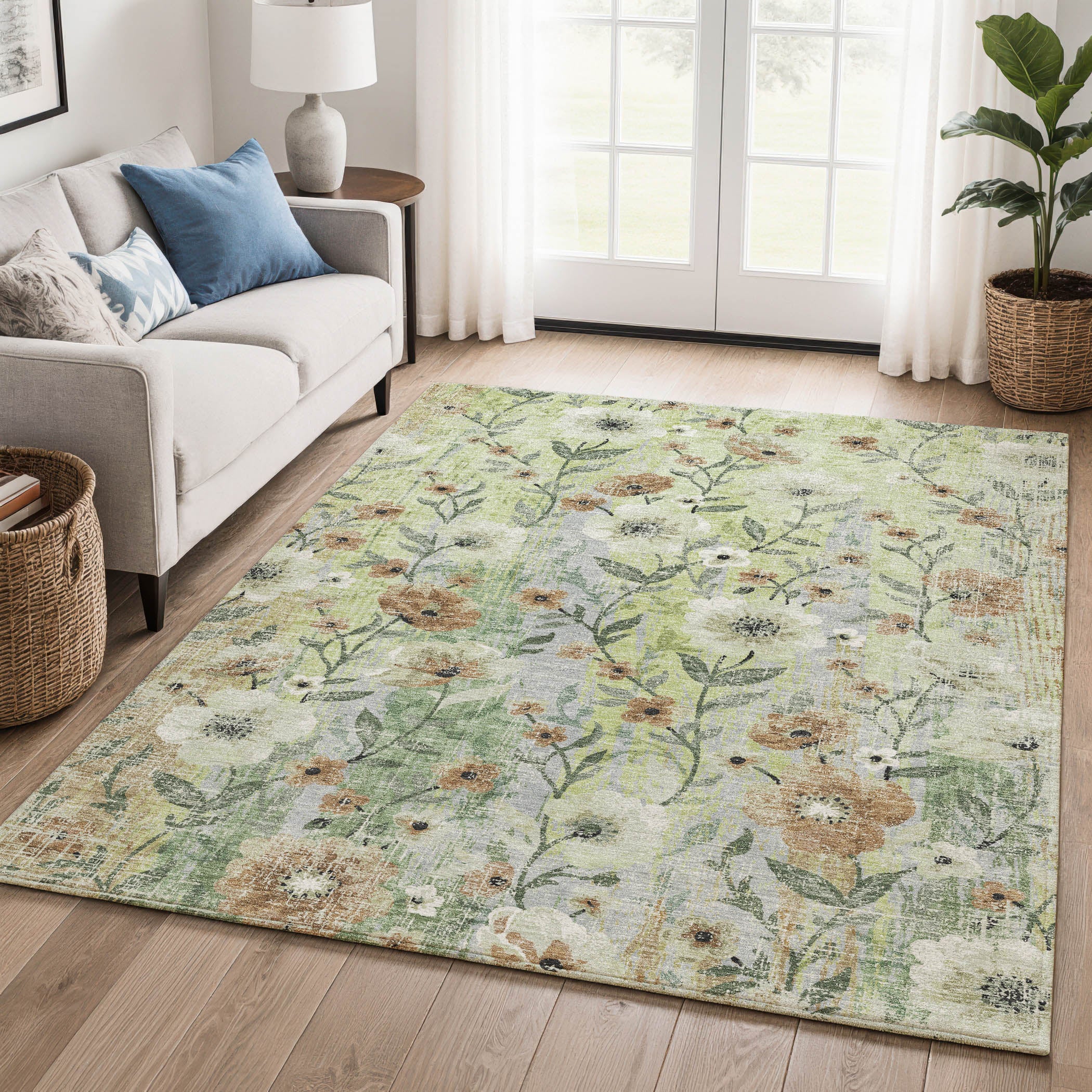 Florence Machine Washable Transitional Aloe Green Rug 3' x 5' #shape_Rectangle