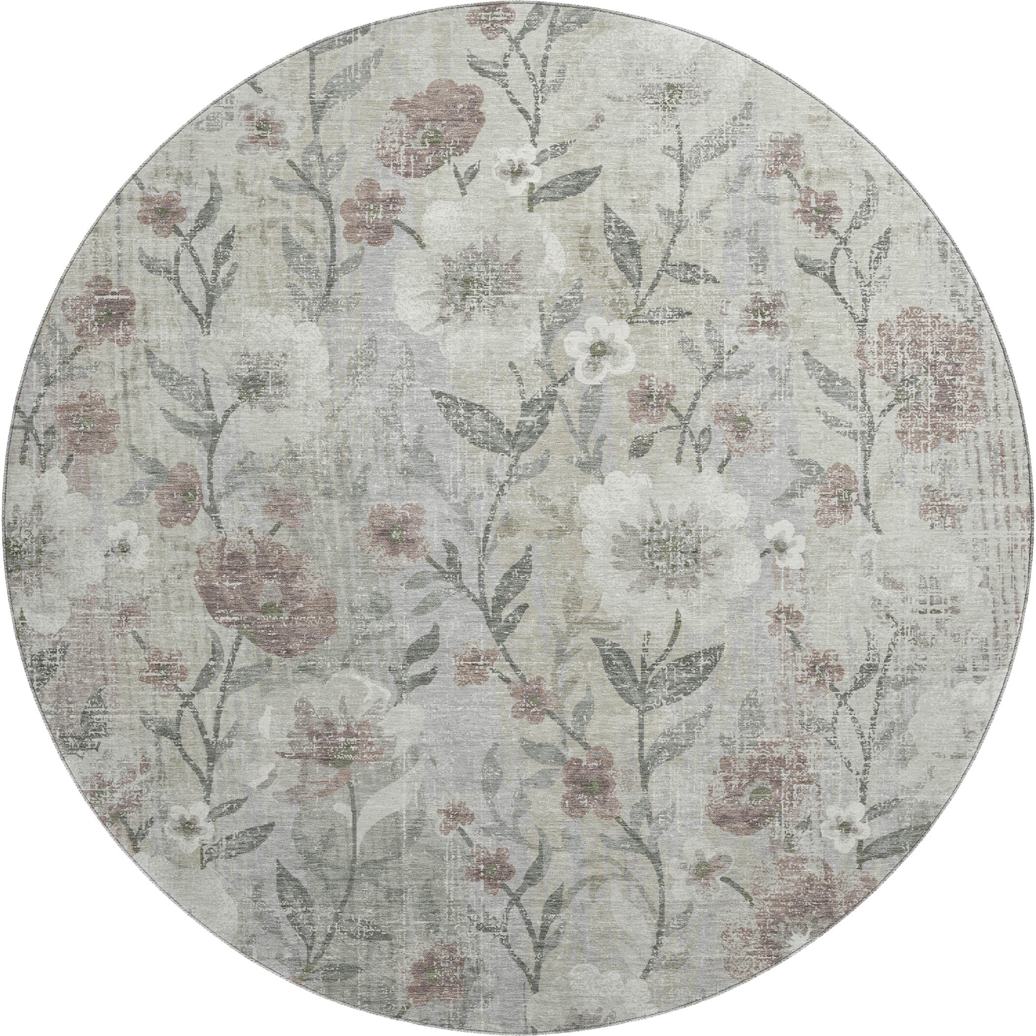 Florence Machine Washable Transitional Beige Brown Rug 8' x 8' #shape_Round