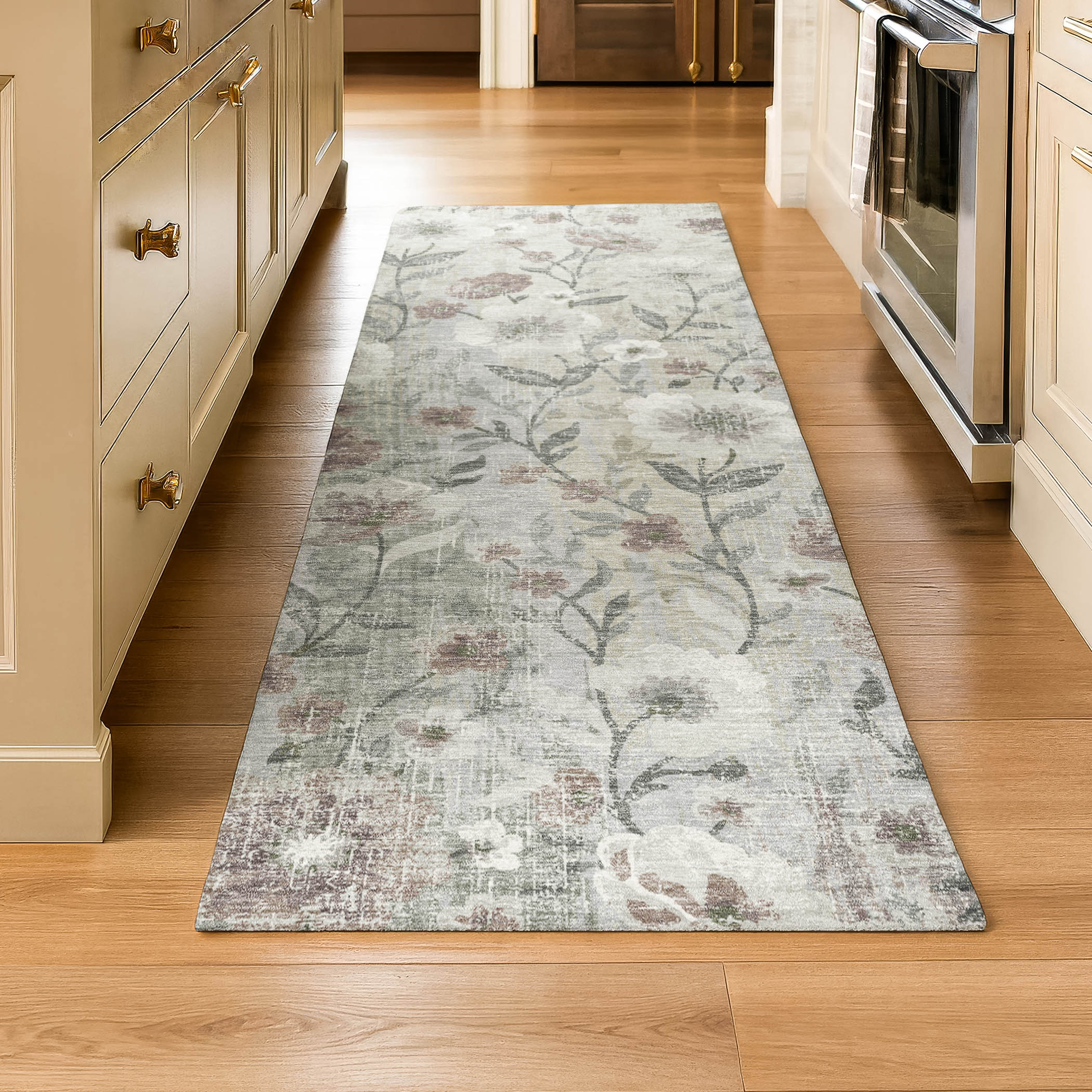 Florence Machine Washable Transitional Beige Brown Rug 2'3" x 7'6" #shape_Runner