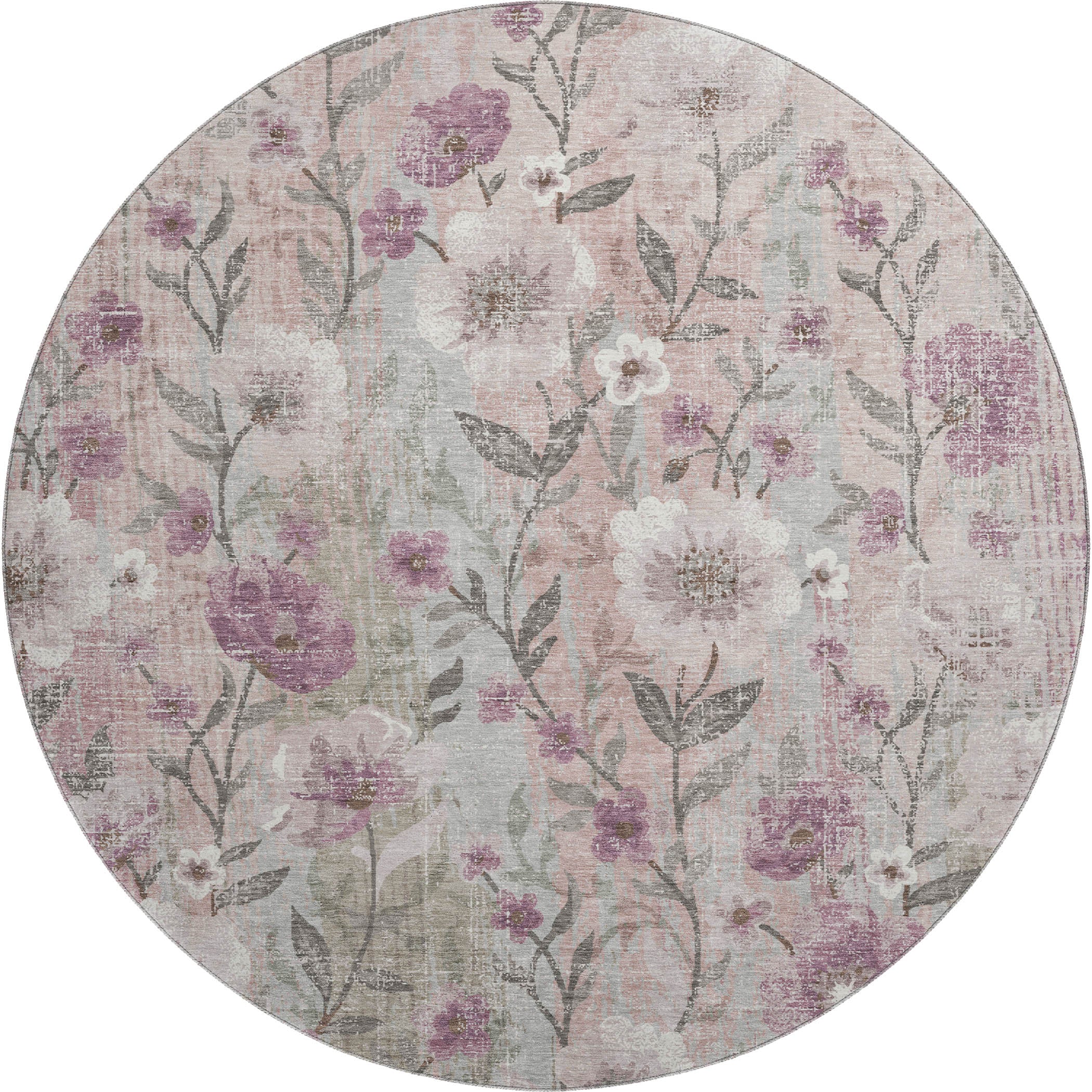 Florence Machine Washable Transitional Blush Pink Rug 8' x 8' #shape_Round