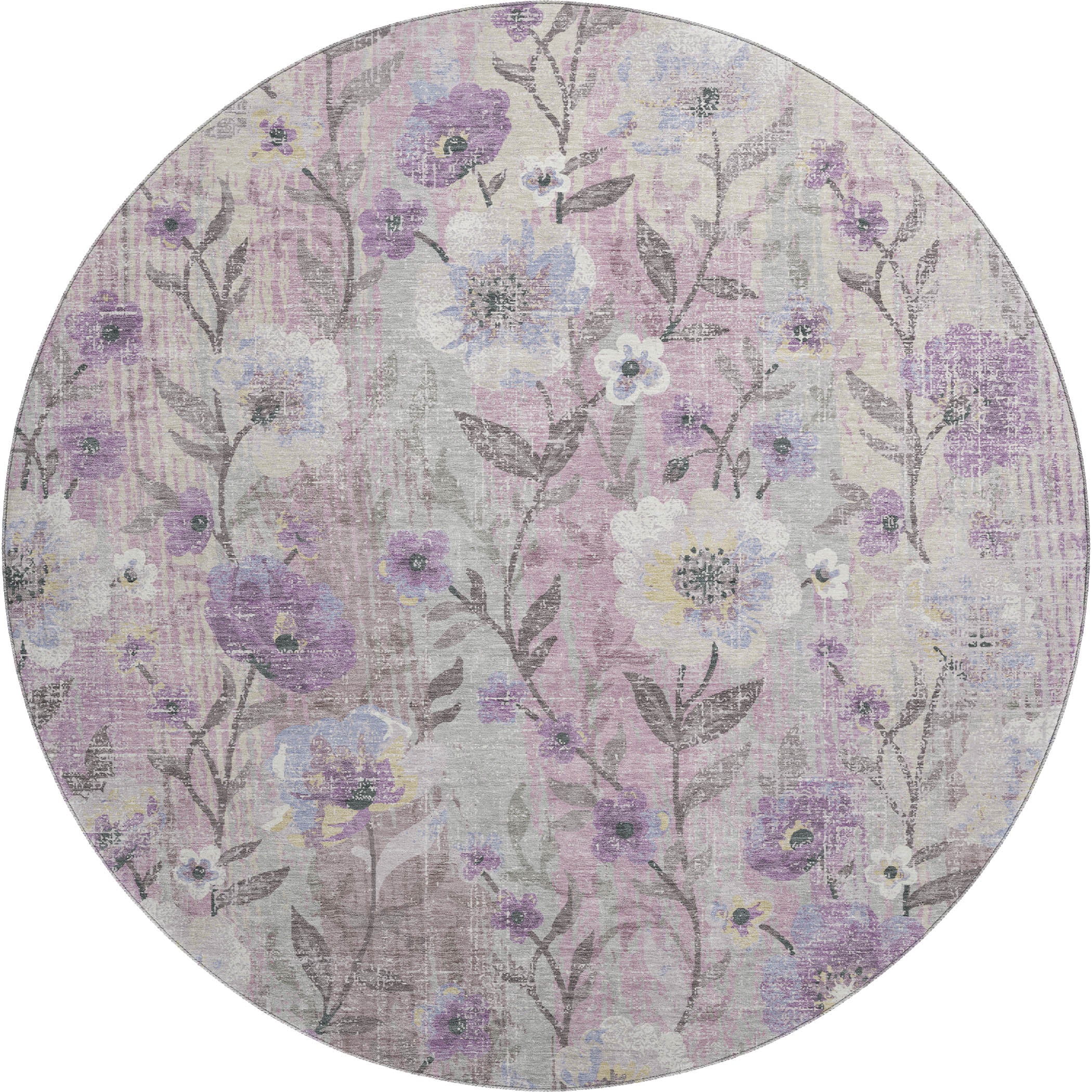 Florence Machine Washable Transitional Lilac Purple Rug 8' x 8' #shape_Round