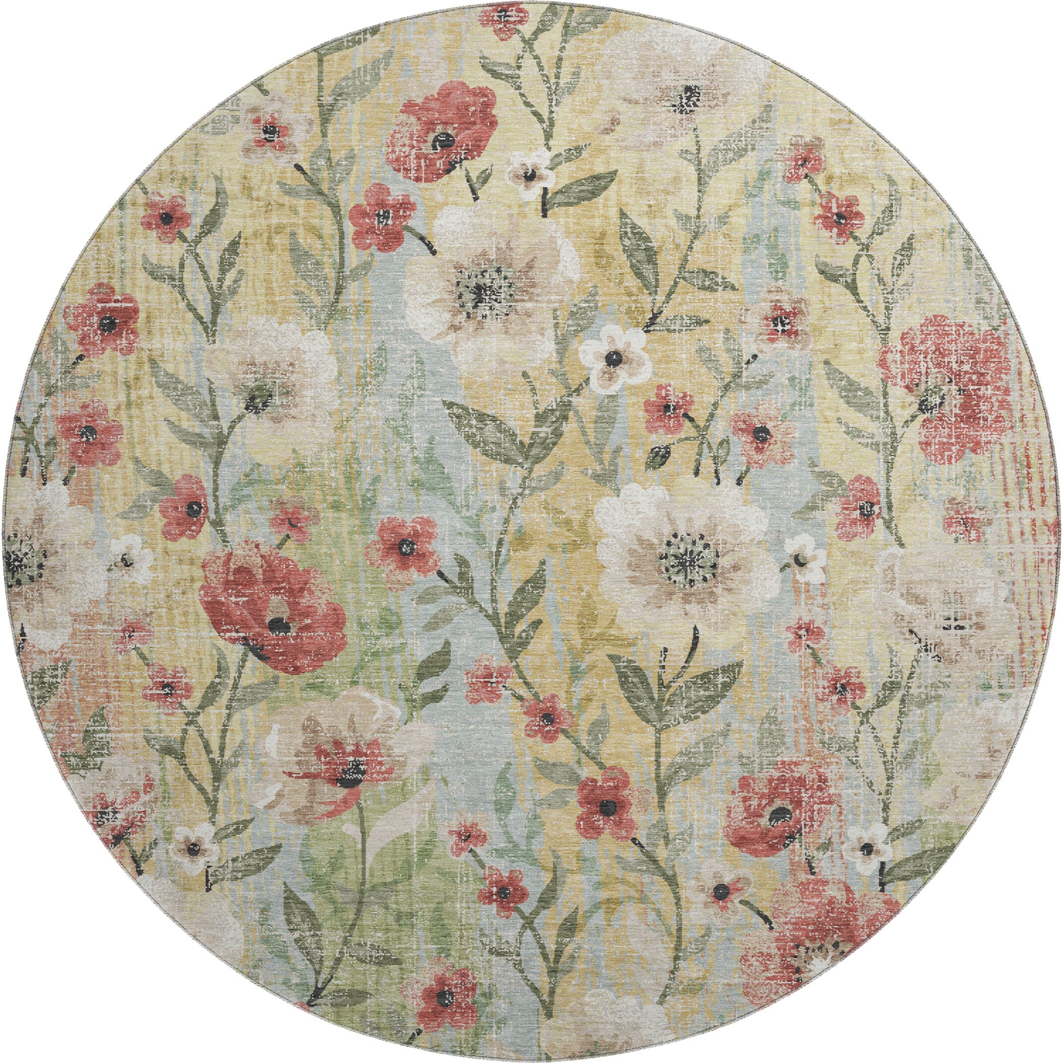 Florence Machine Washable Transitional Tan Brown Rug 8' x 8' #shape_Round