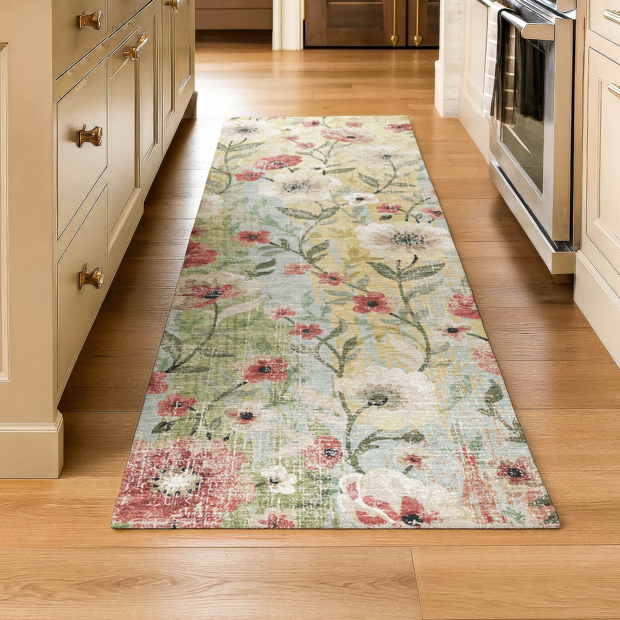 Florence Machine Washable Transitional Tan Brown Rug 2'3" x 7'6" #shape_Runner