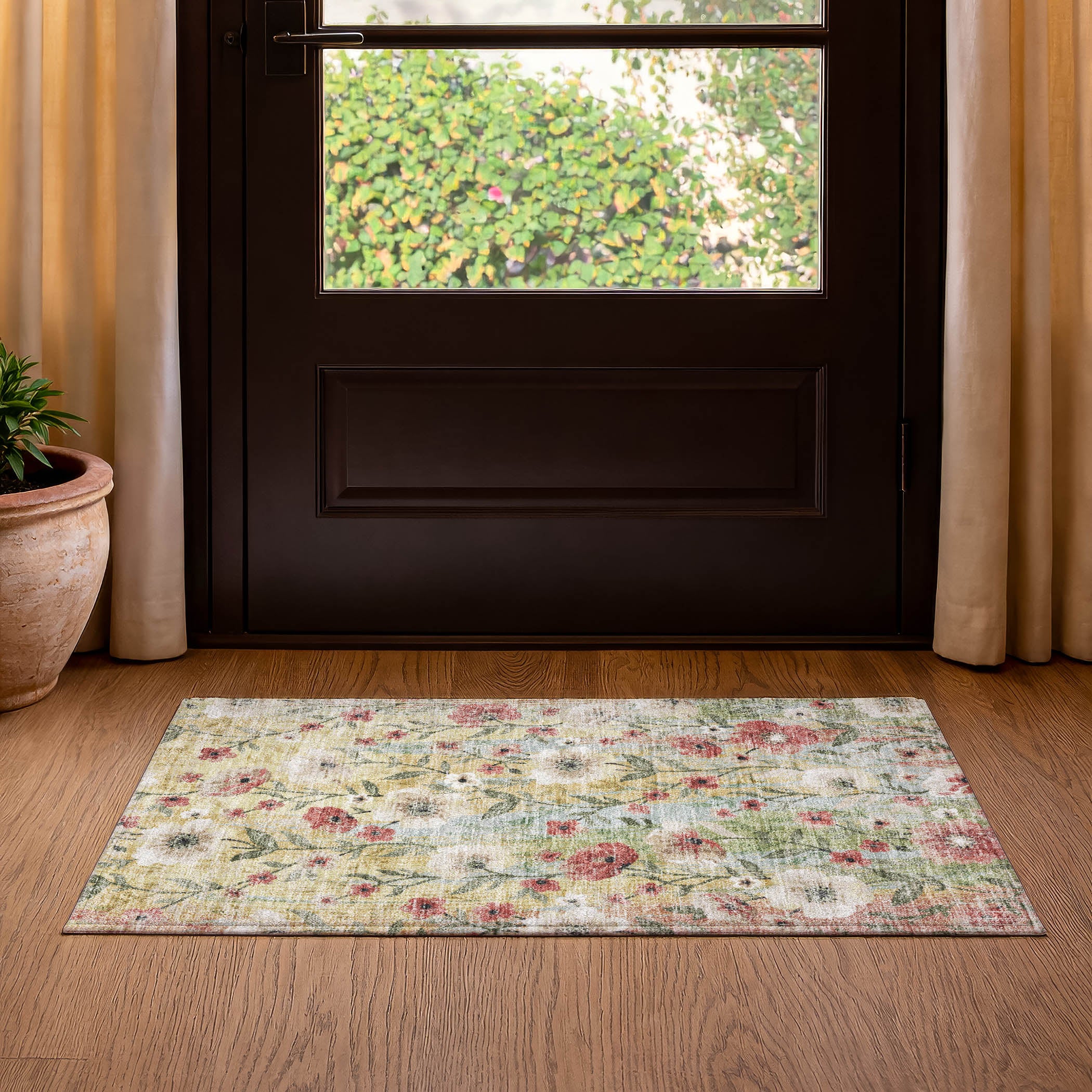 Florence Machine Washable Transitional Tan Brown Rug 1'8" x 2'6" #shape_Rectangle