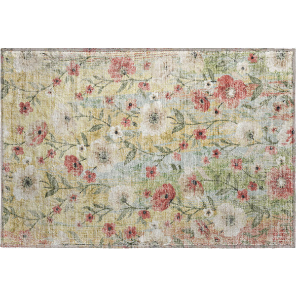 Florence Machine Washable Transitional Tan Brown Rug 1'8" x 2'6"