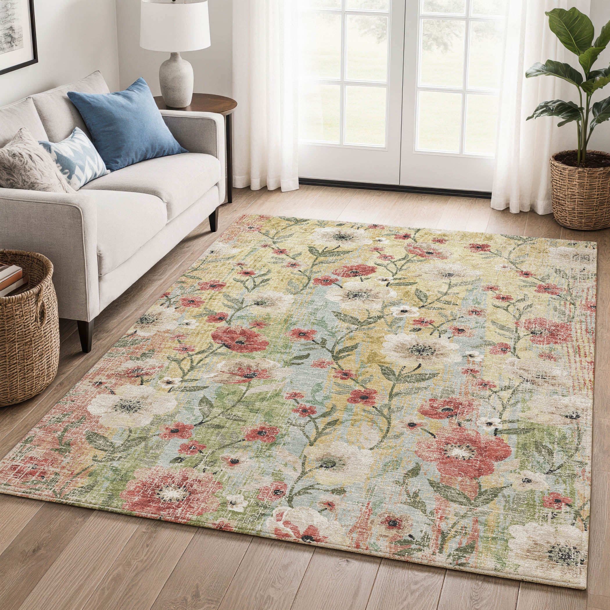 Florence Machine Washable Transitional Tan Brown Rug 3' x 5' #shape_Rectangle