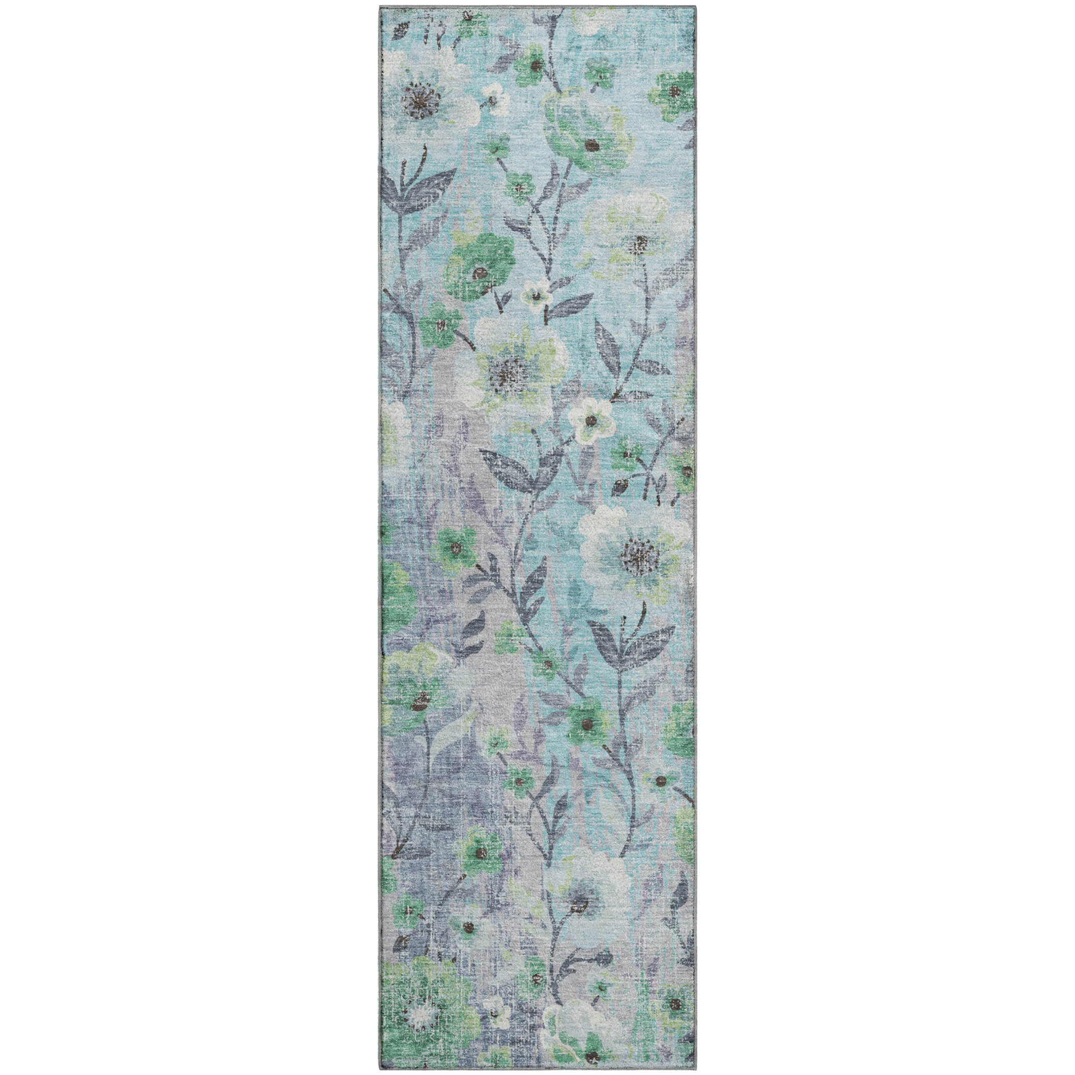 Florence Machine Washable Transitional Teal Rug 2'3" x 7'6" #shape_Runner