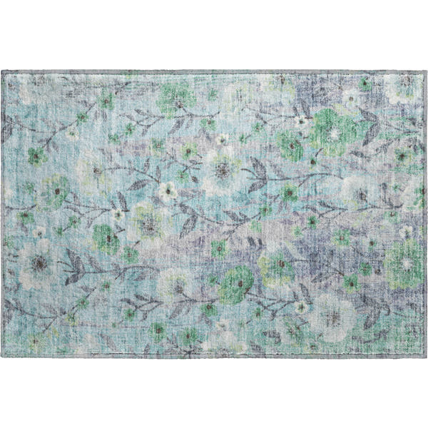 Florence Machine Washable Transitional Teal Rug 1'8" x 2'6"