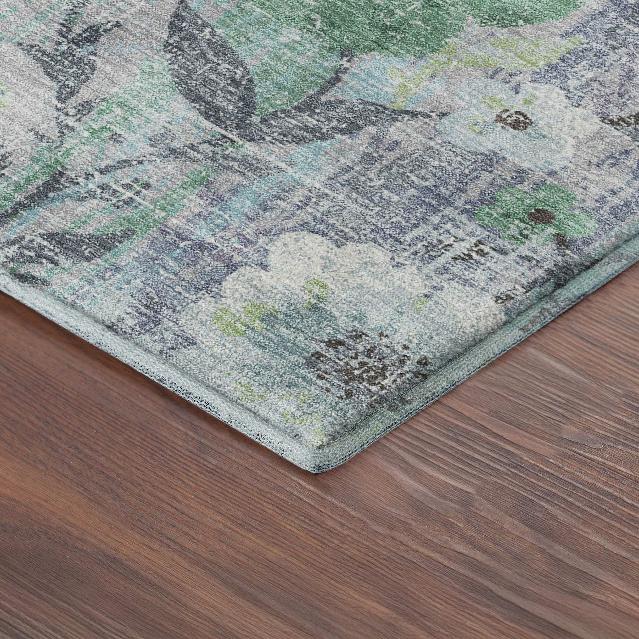 Florence Machine Washable Transitional Teal Rug 1'8" x 2'6" #shape_Rectangle