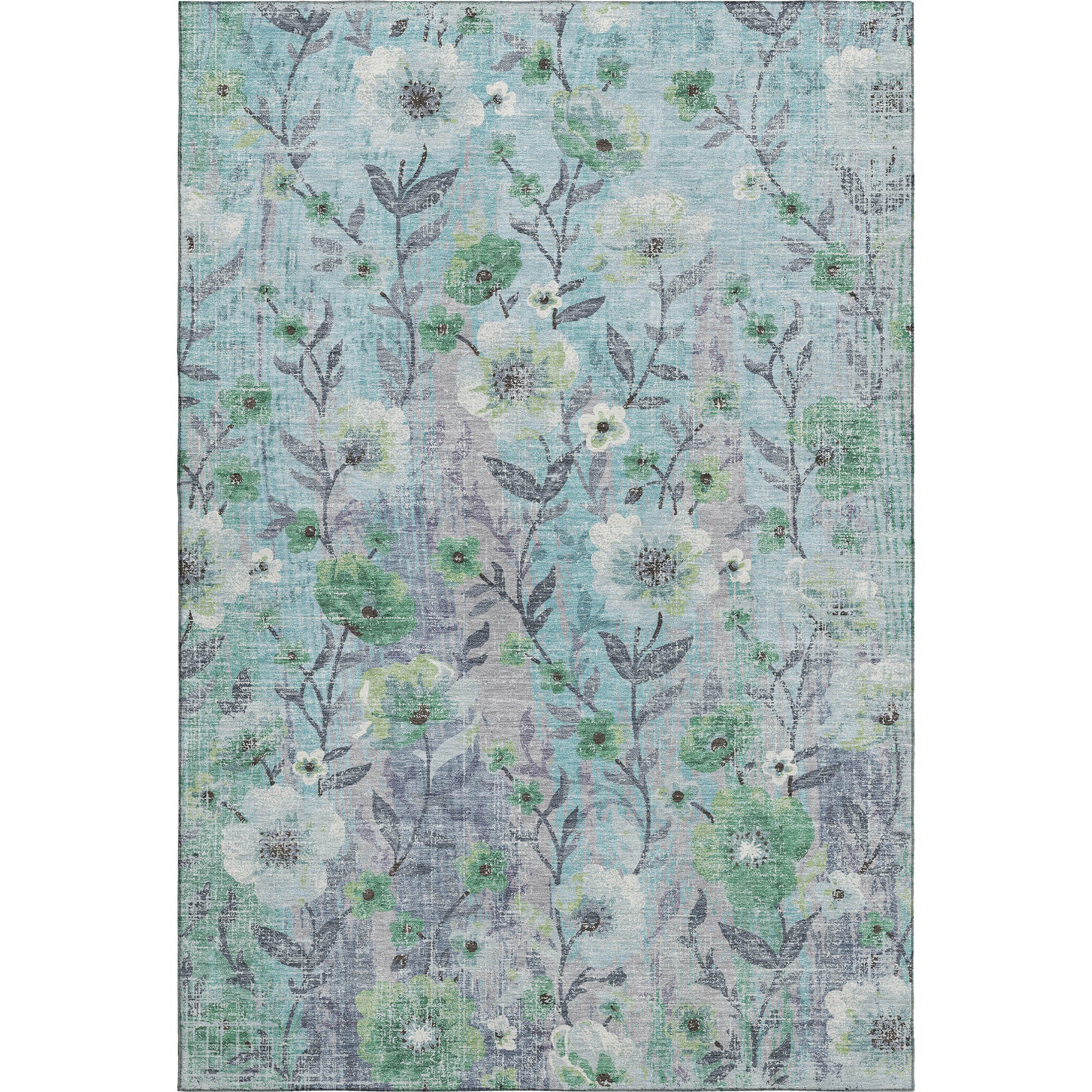 Florence Machine Washable Transitional Teal Rug 3' x 5' #shape_Rectangle