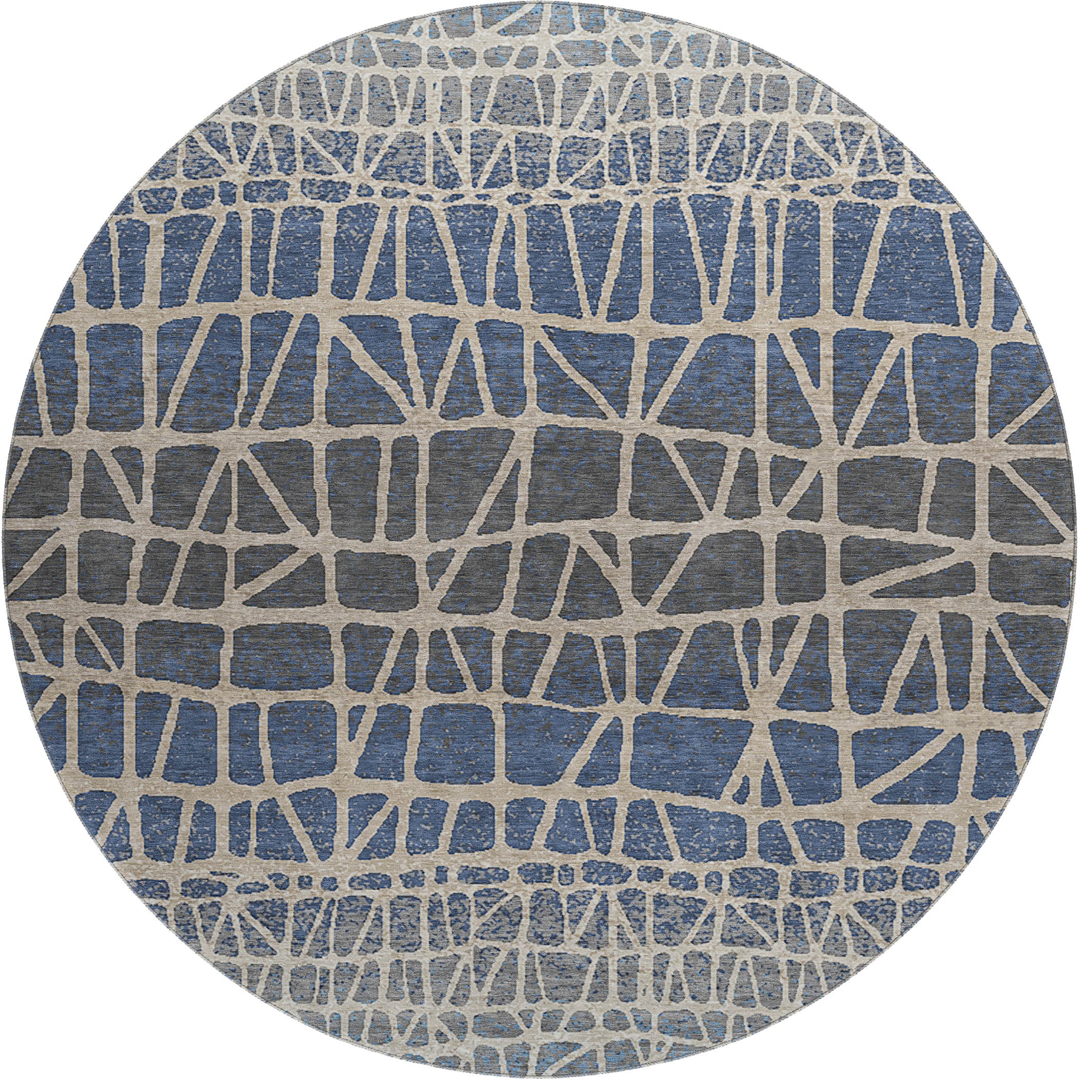 Mdina Machine Washable Transitional Blue Rug 8' x 8' #shape_Round