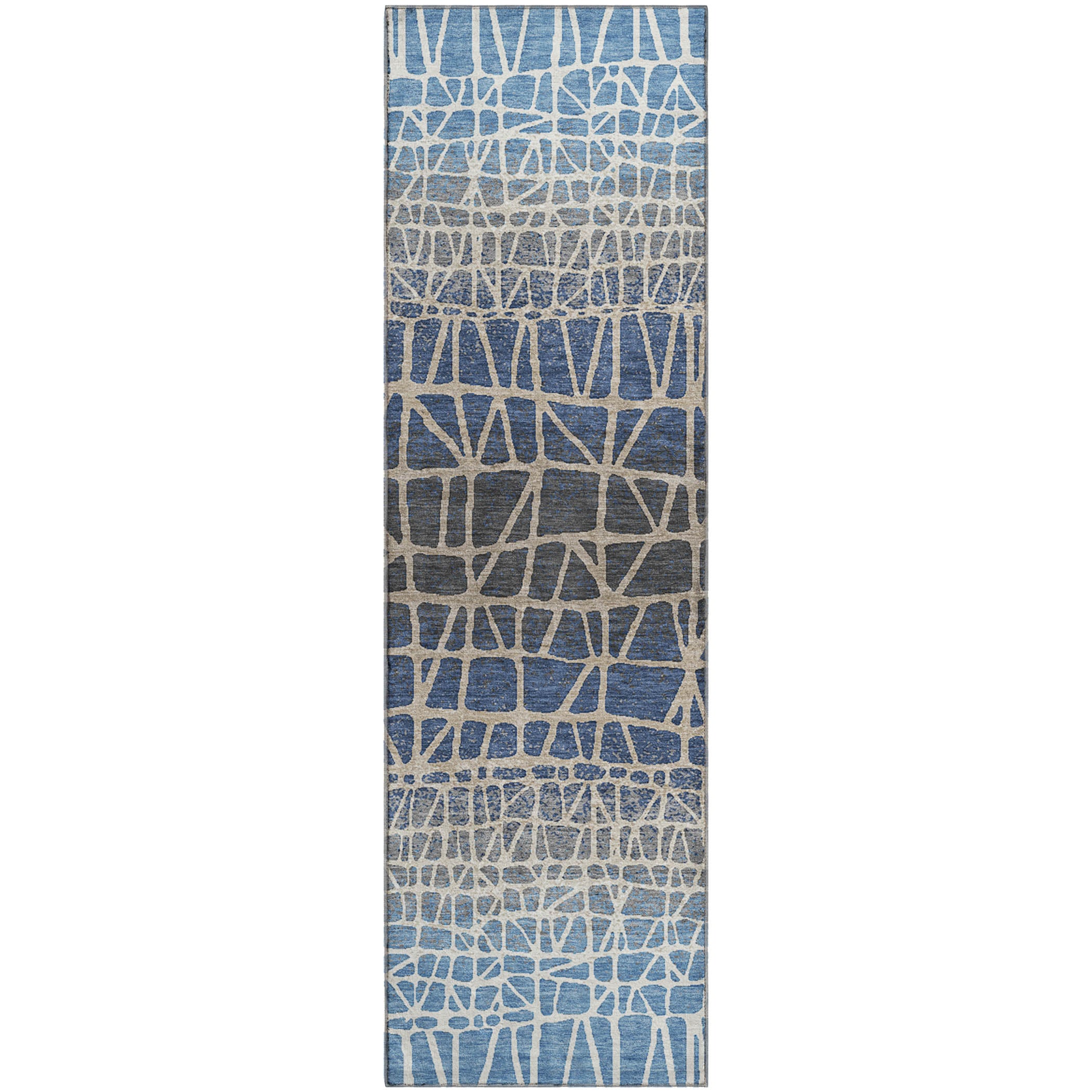 Mdina Machine Washable Transitional Blue Rug 2'3" x 7'6" #shape_Runner