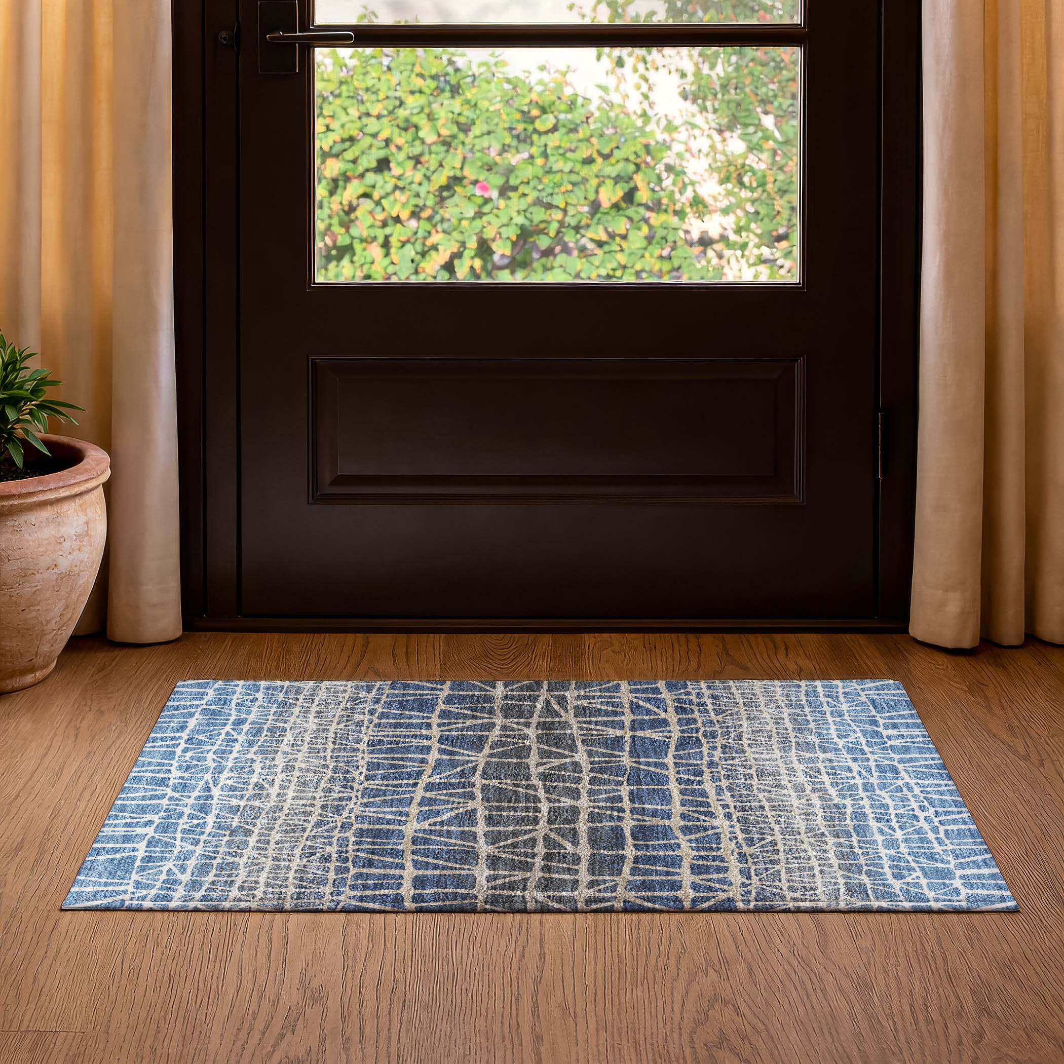 Mdina Machine Washable Transitional Blue Rug 1'8" x 2'6" #shape_Rectangle