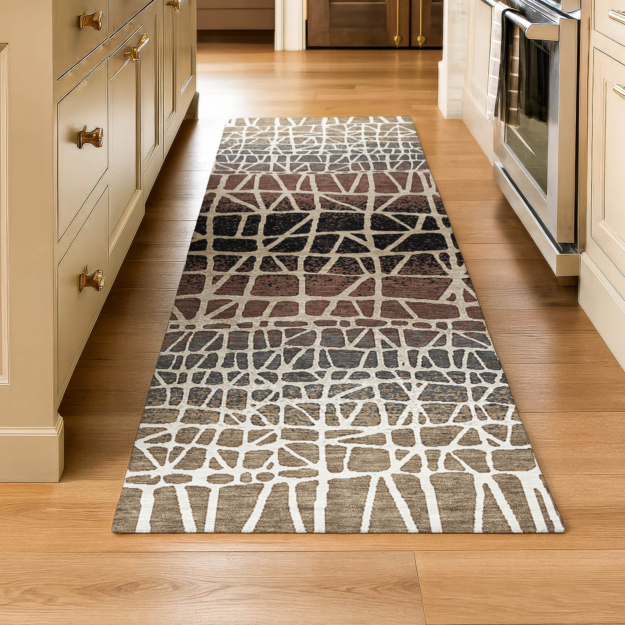 Mdina Machine Washable Transitional Brown Rug 2'3" x 7'6" #shape_Runner