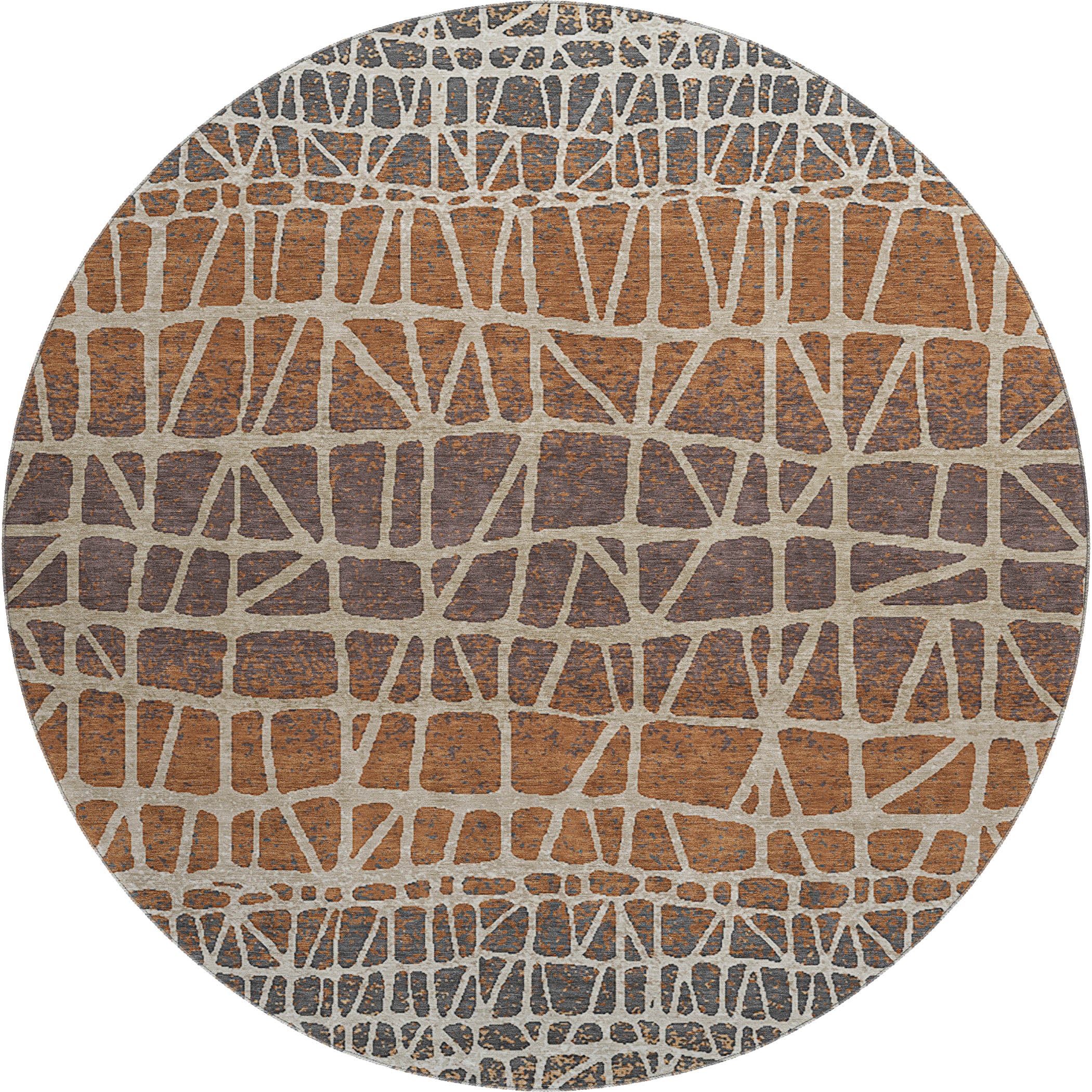 Mdina Machine Washable Transitional Copper Orange Rug 8' x 8' #shape_Round