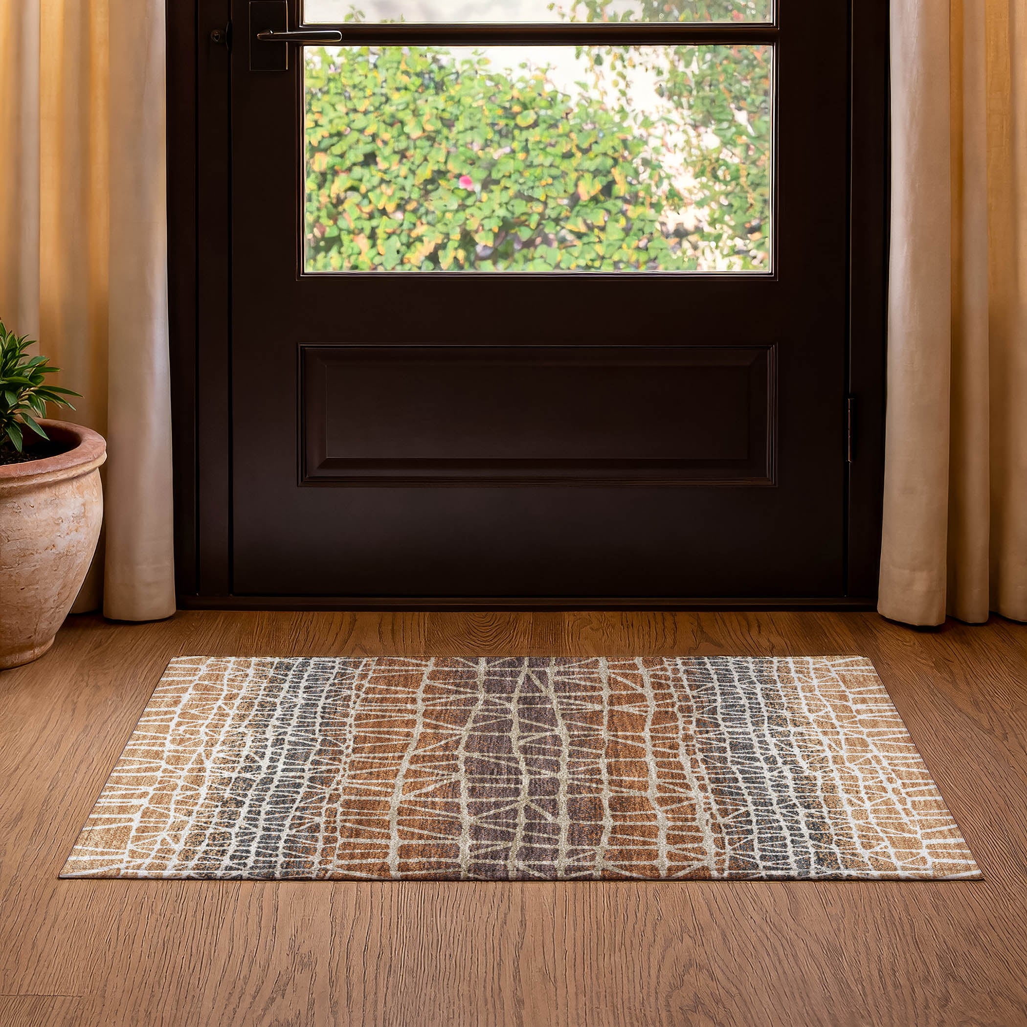 Mdina Machine Washable Transitional Copper Orange Rug 1'8" x 2'6" #shape_Rectangle