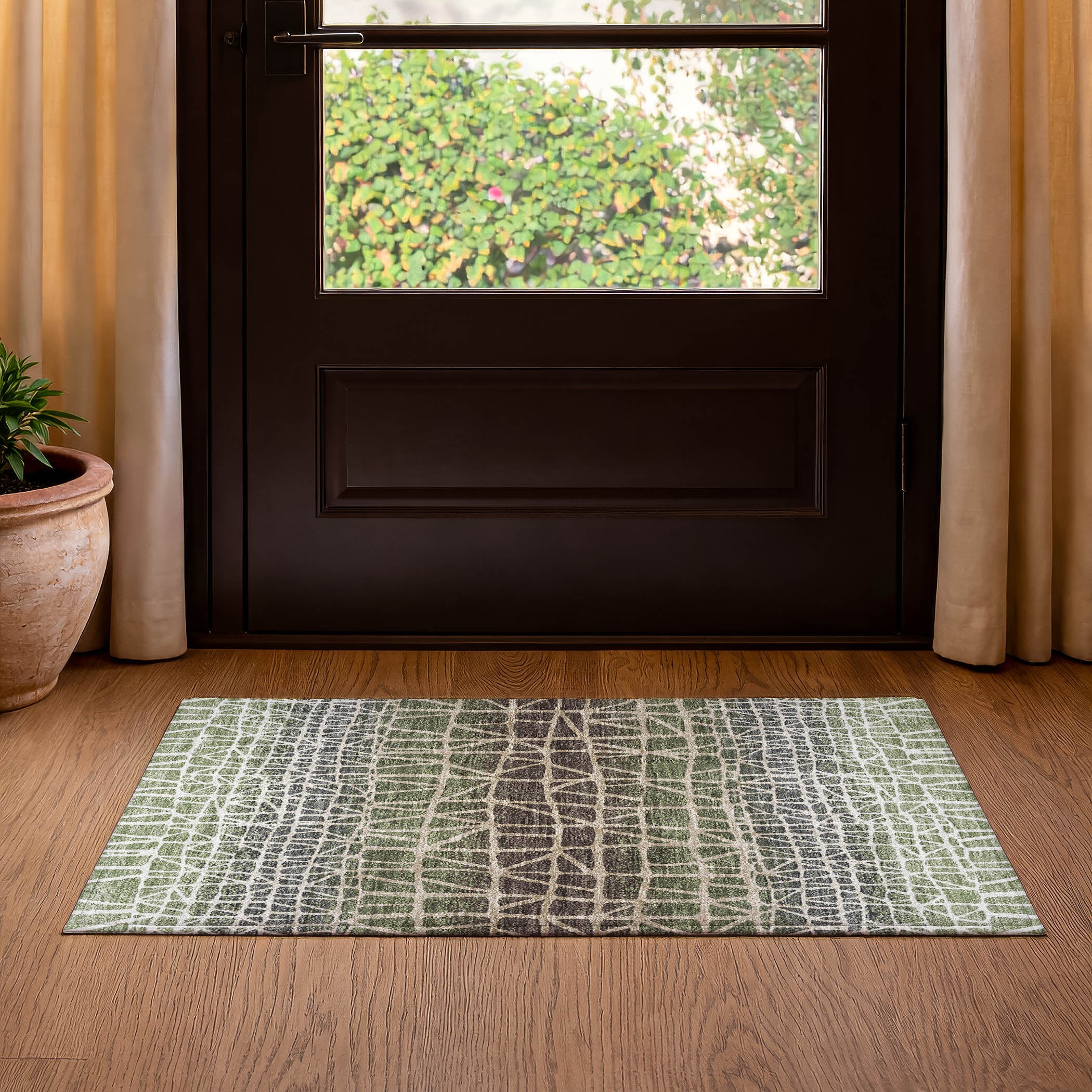 Mdina Machine Washable Transitional Fern Green Rug 1'8" x 2'6" #shape_Rectangle