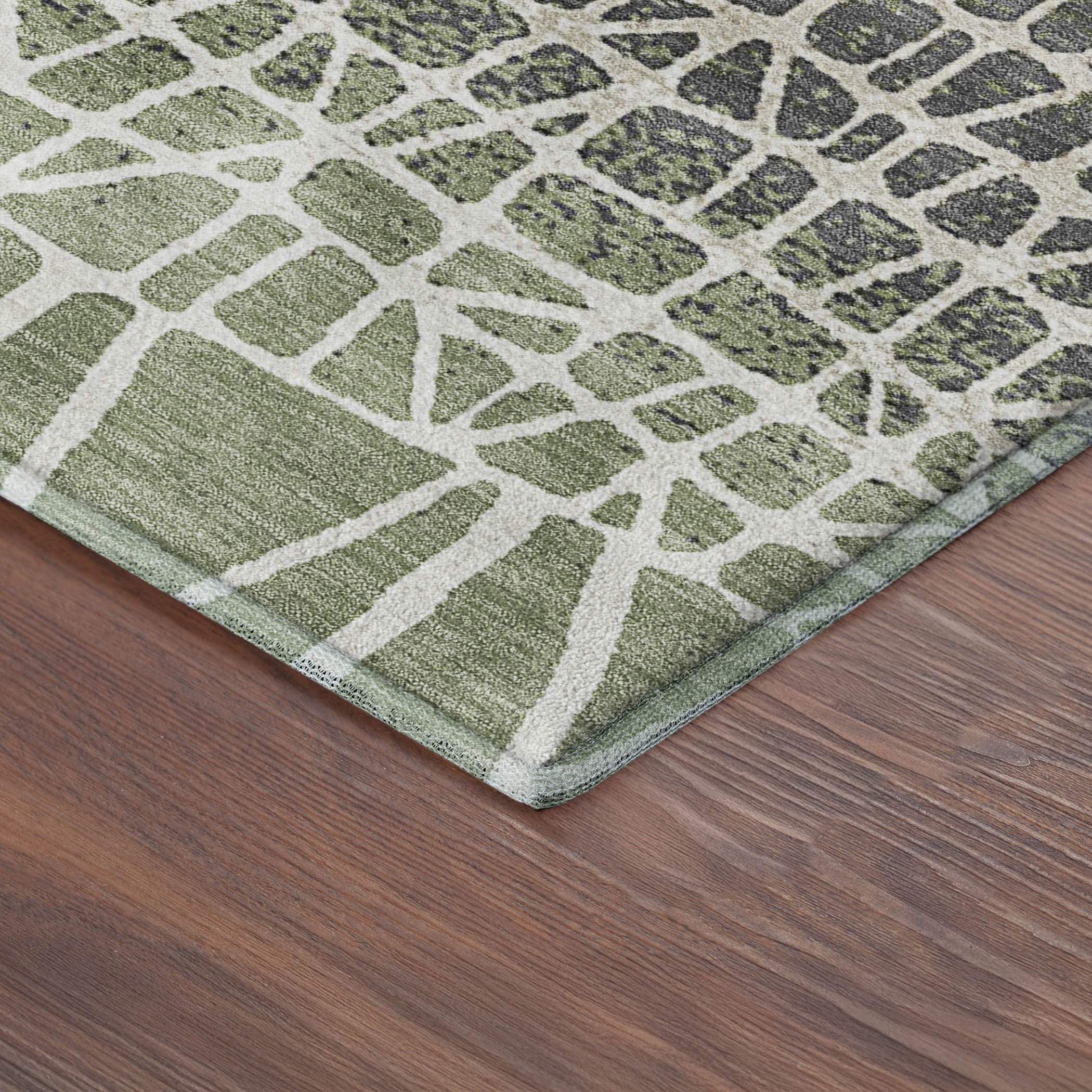 Mdina Machine Washable Transitional Fern Green Rug 1'8" x 2'6" #shape_Rectangle