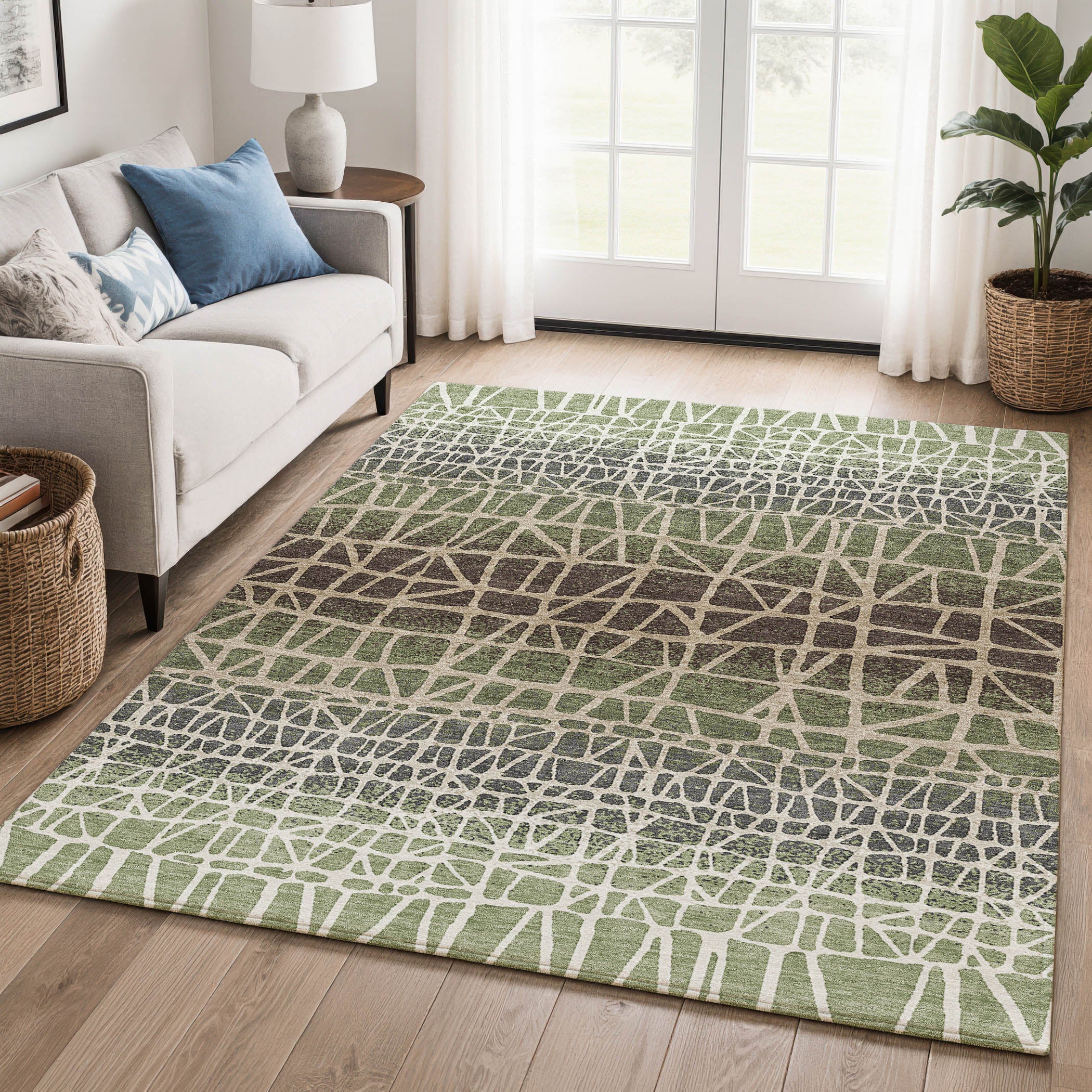 Mdina Machine Washable Transitional Fern Green Rug 3' x 5' #shape_Rectangle