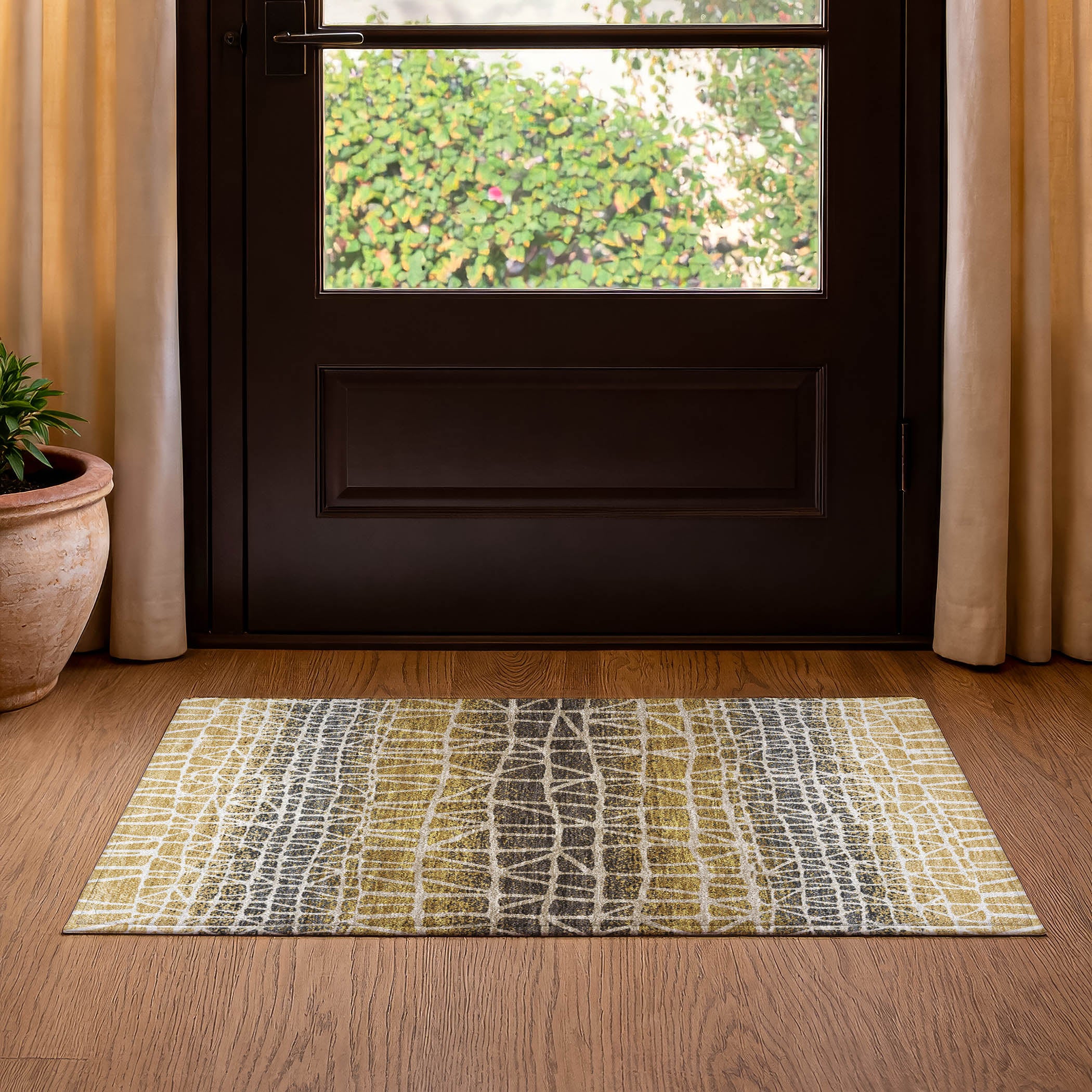 Mdina Machine Washable Transitional Gold Rug 1'8" x 2'6" #shape_Rectangle