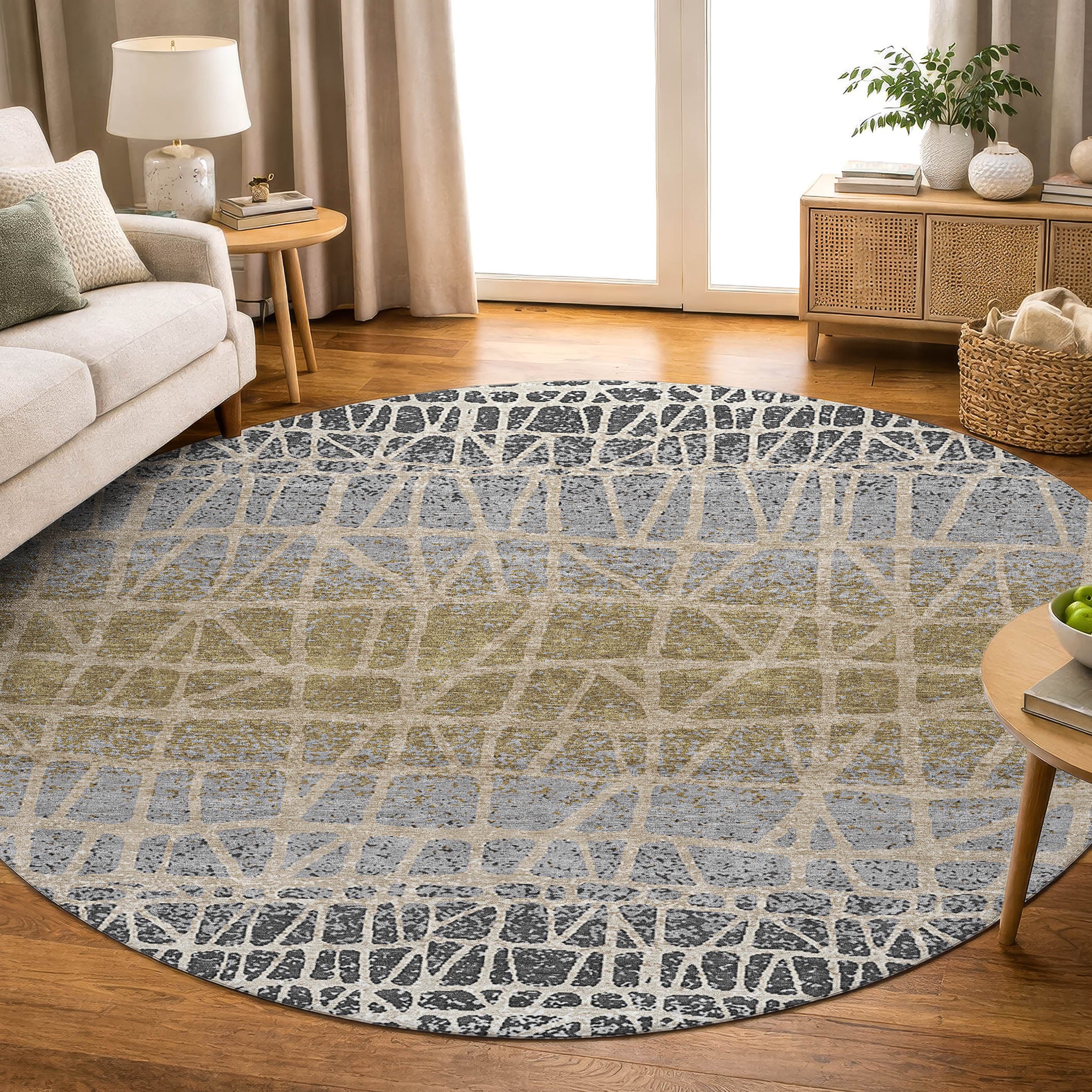 Mdina Machine Washable Transitional Gray Rug 8' x 8' #shape_Round