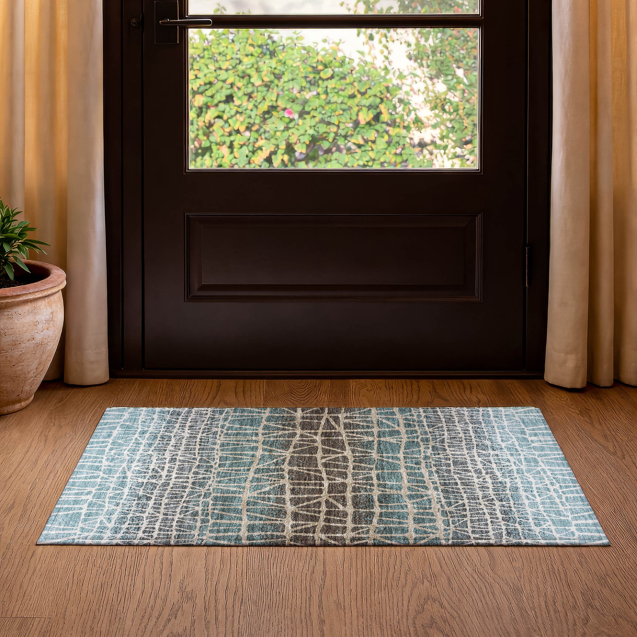 Mdina Machine Washable Transitional Teal Rug 1'8" x 2'6" #shape_Rectangle