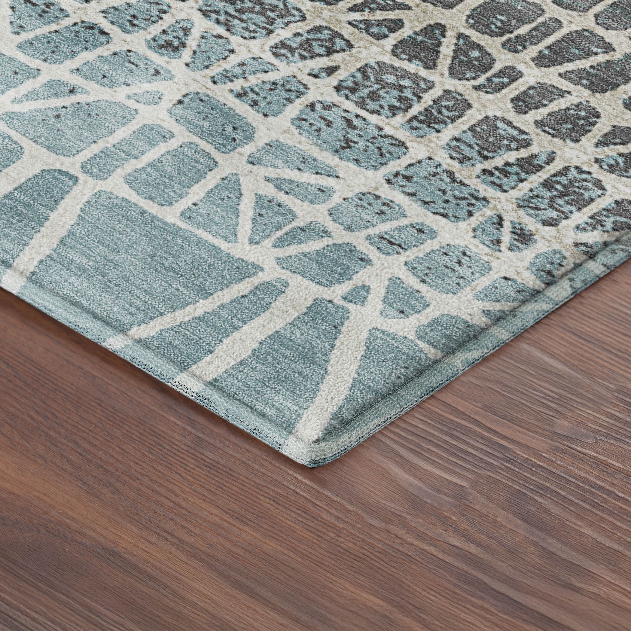 Mdina Machine Washable Transitional Teal Rug 1'8" x 2'6" #shape_Rectangle