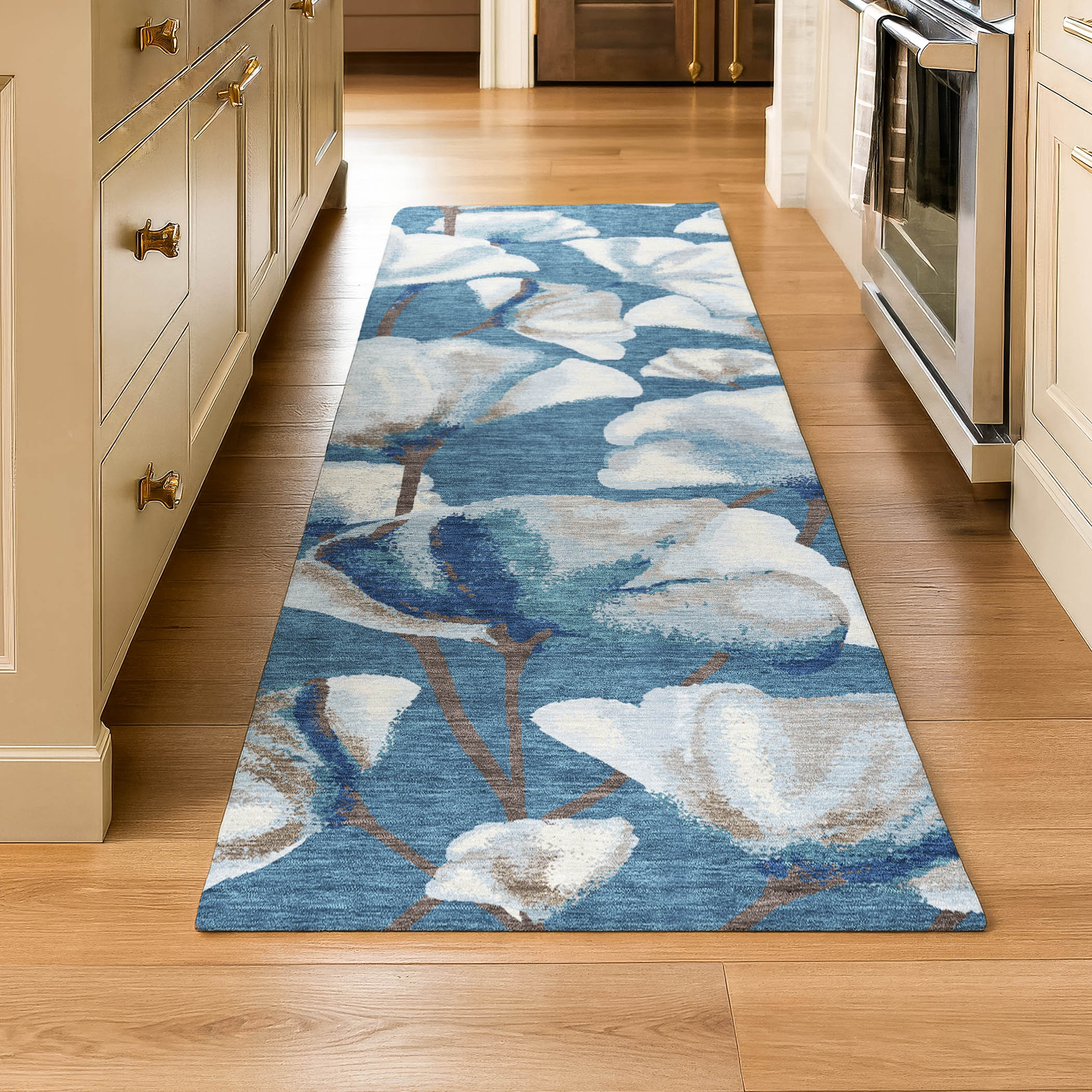 Mostar Machine Washable Transitional Blue Rug 2'3" x 7'6" #shape_Runner