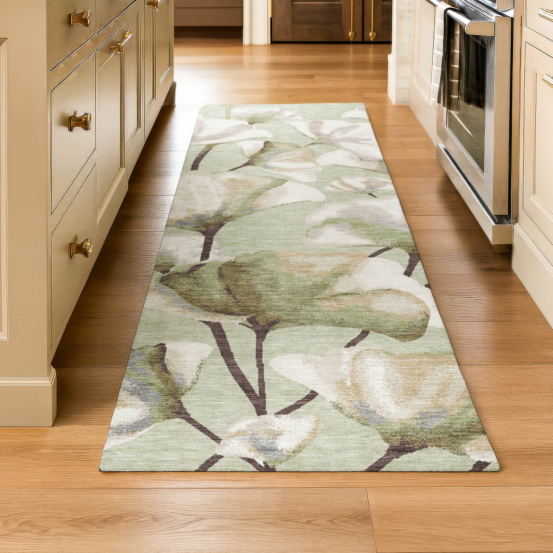 Mostar Machine Washable Transitional Celery Green Rug 2'3" x 7'6" #shape_Runner