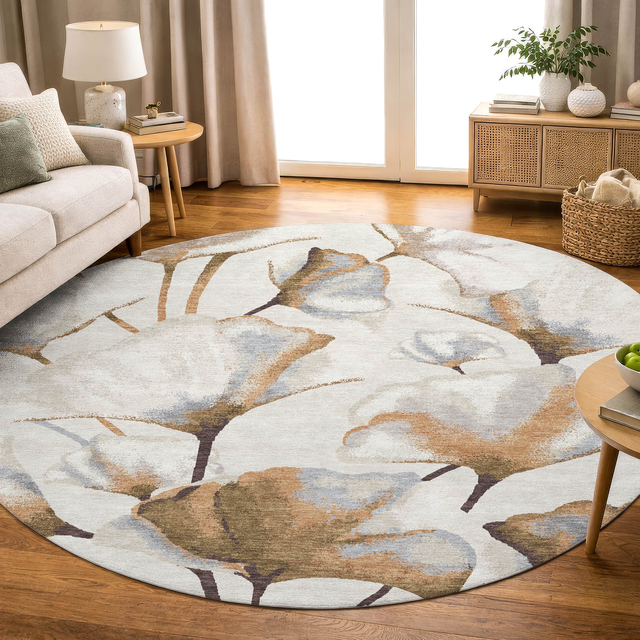 Mostar Machine Washable Transitional Copper Orange Rug 8' x 8' #shape_Round