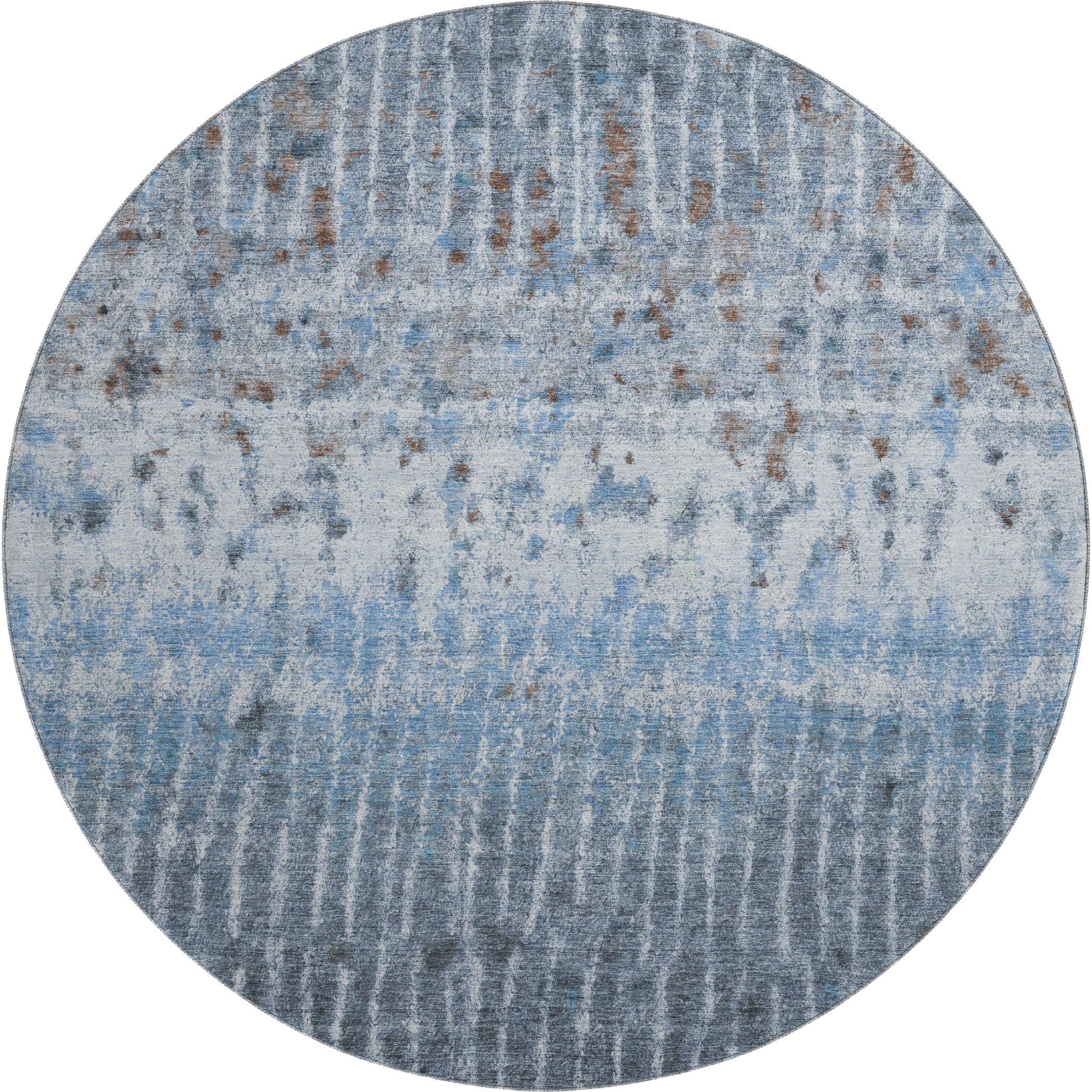 Antigua Machine Washable Transitional Blue Rug 8' x 8' #shape_Round