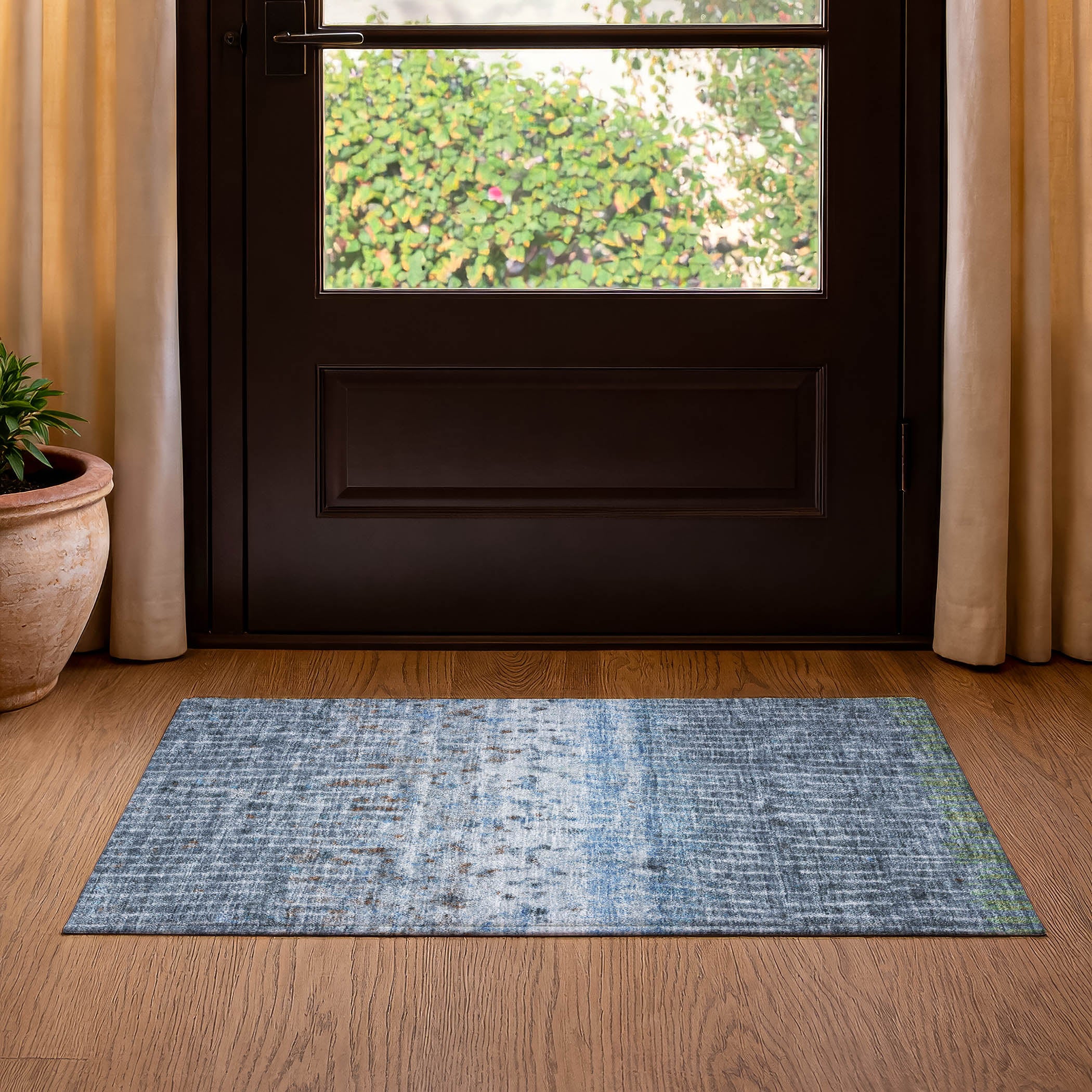 Antigua Machine Washable Transitional Blue Rug 1'8" x 2'6" #shape_Rectangle