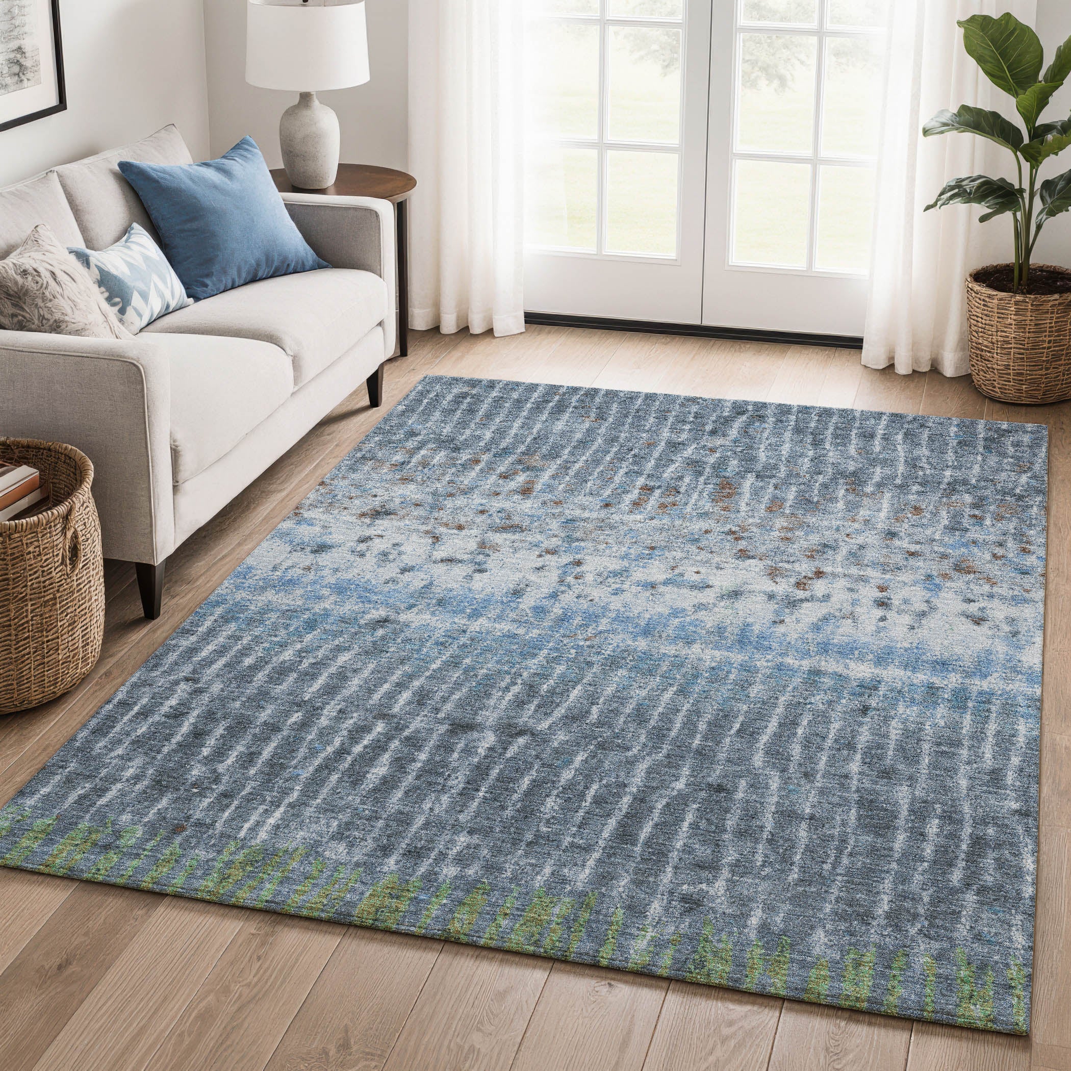 Antigua Machine Washable Transitional Blue Rug 3' x 5' #shape_Rectangle