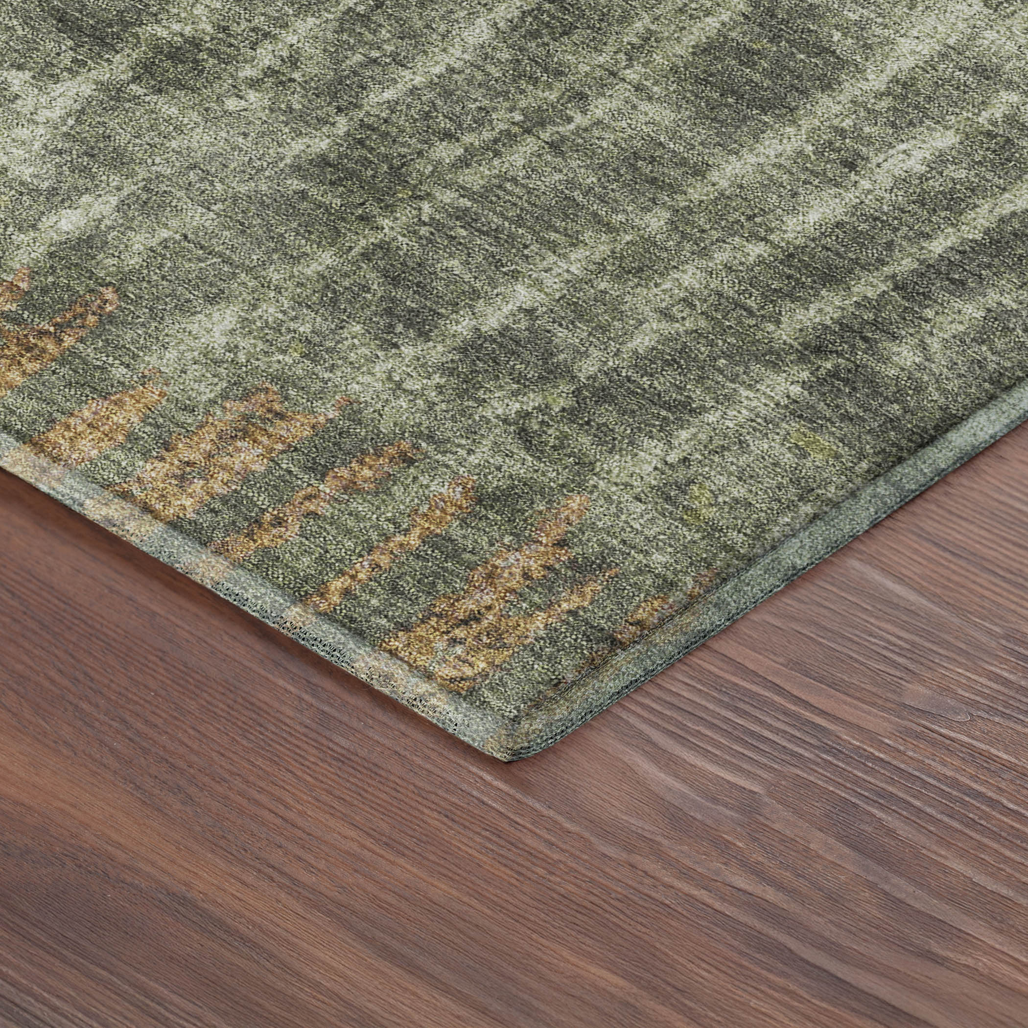 Antigua Machine Washable Transitional Olive Green Rug 1'8" x 2'6" #shape_Rectangle