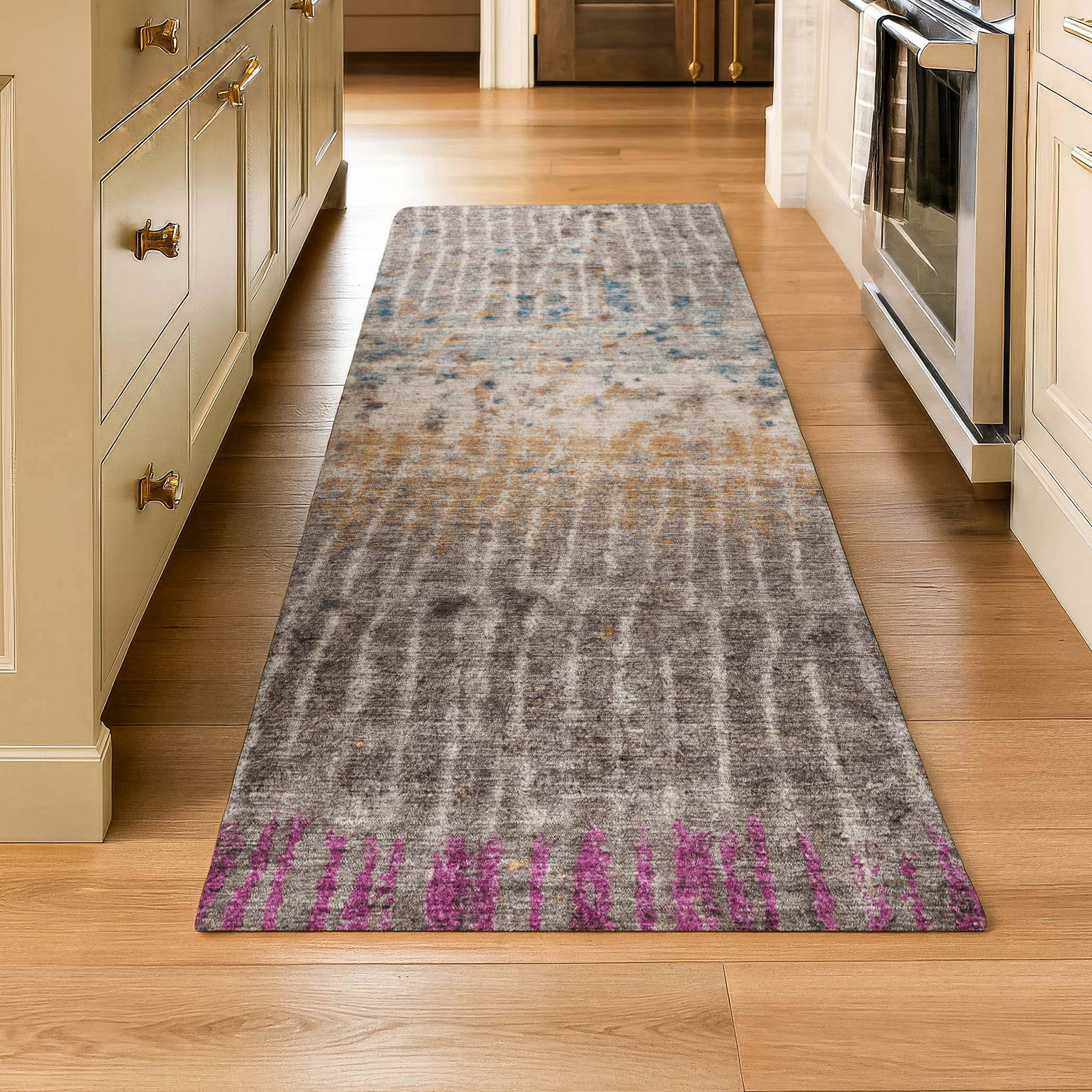 Antigua Machine Washable Transitional Taupe Brown Rug 2'3" x 7'6" #shape_Runner