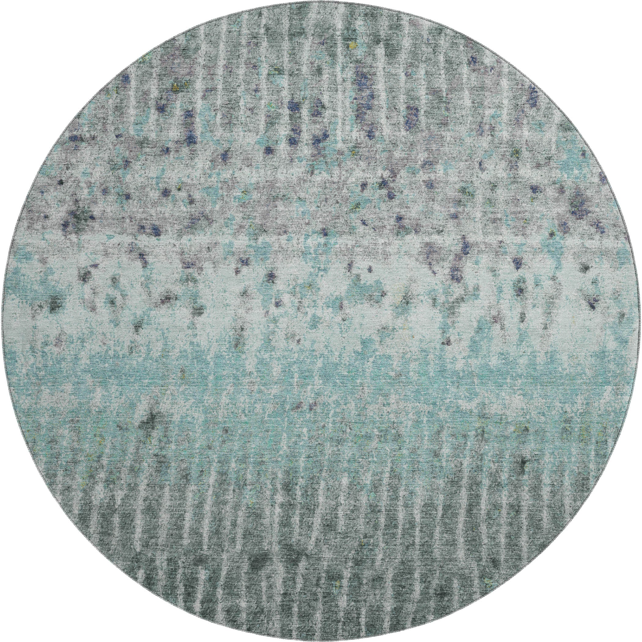 Antigua Machine Washable Transitional Teal Rug 8' x 8' #shape_Round