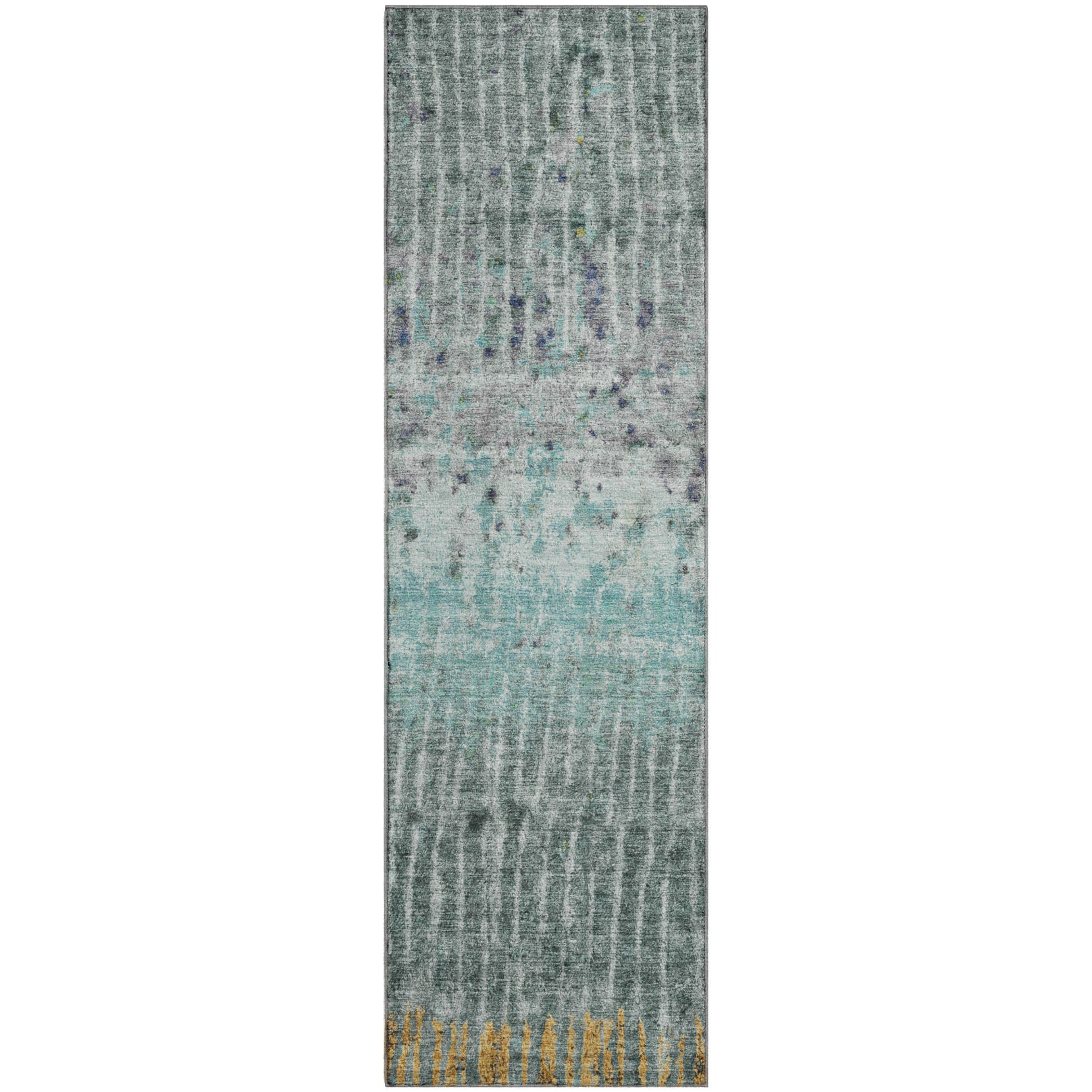 Antigua Machine Washable Transitional Teal Rug 2'3" x 7'6" #shape_Runner