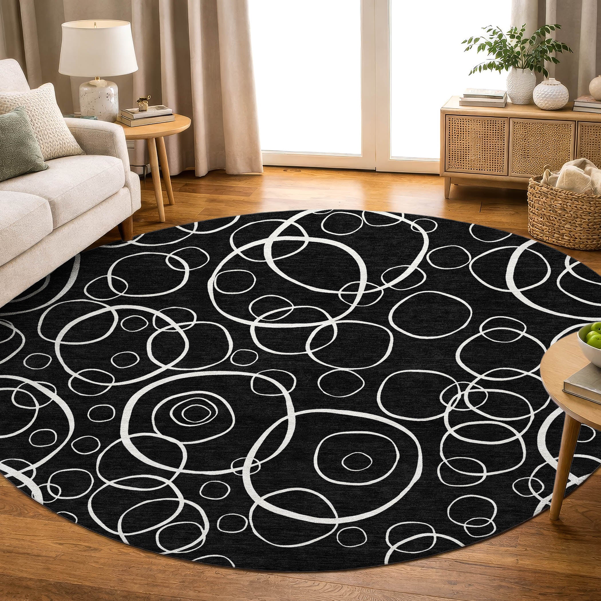 Cusco Machine Washable Transitional Black Rug 8' x 8' #shape_Round