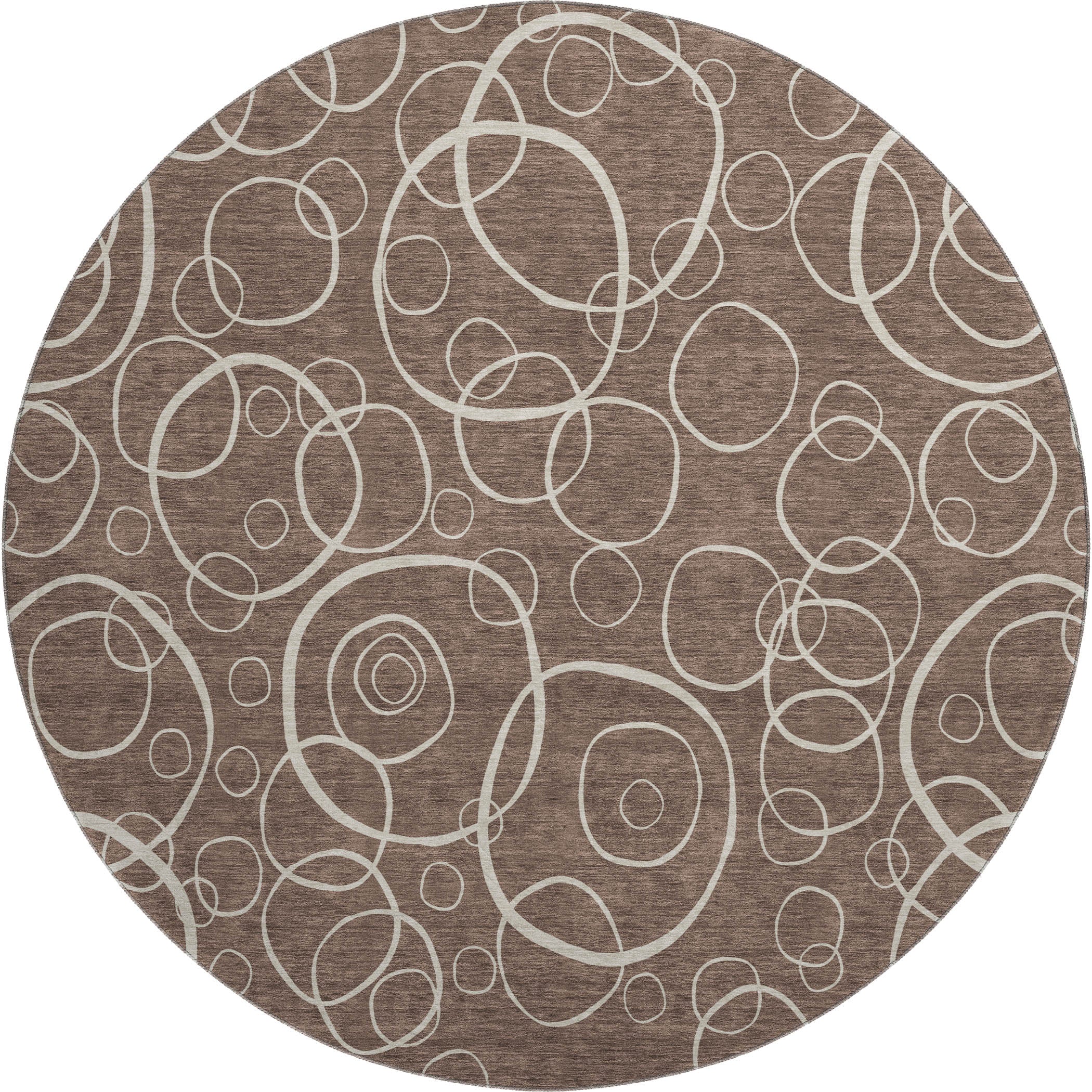 Cusco Machine Washable Transitional Brown Rug 8' x 8' #shape_Round