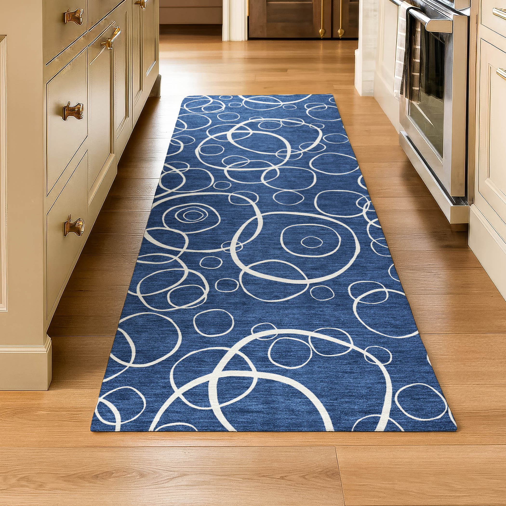 Cusco Machine Washable Transitional Navy Blue Rug 2'3" x 7'6" #shape_Runner