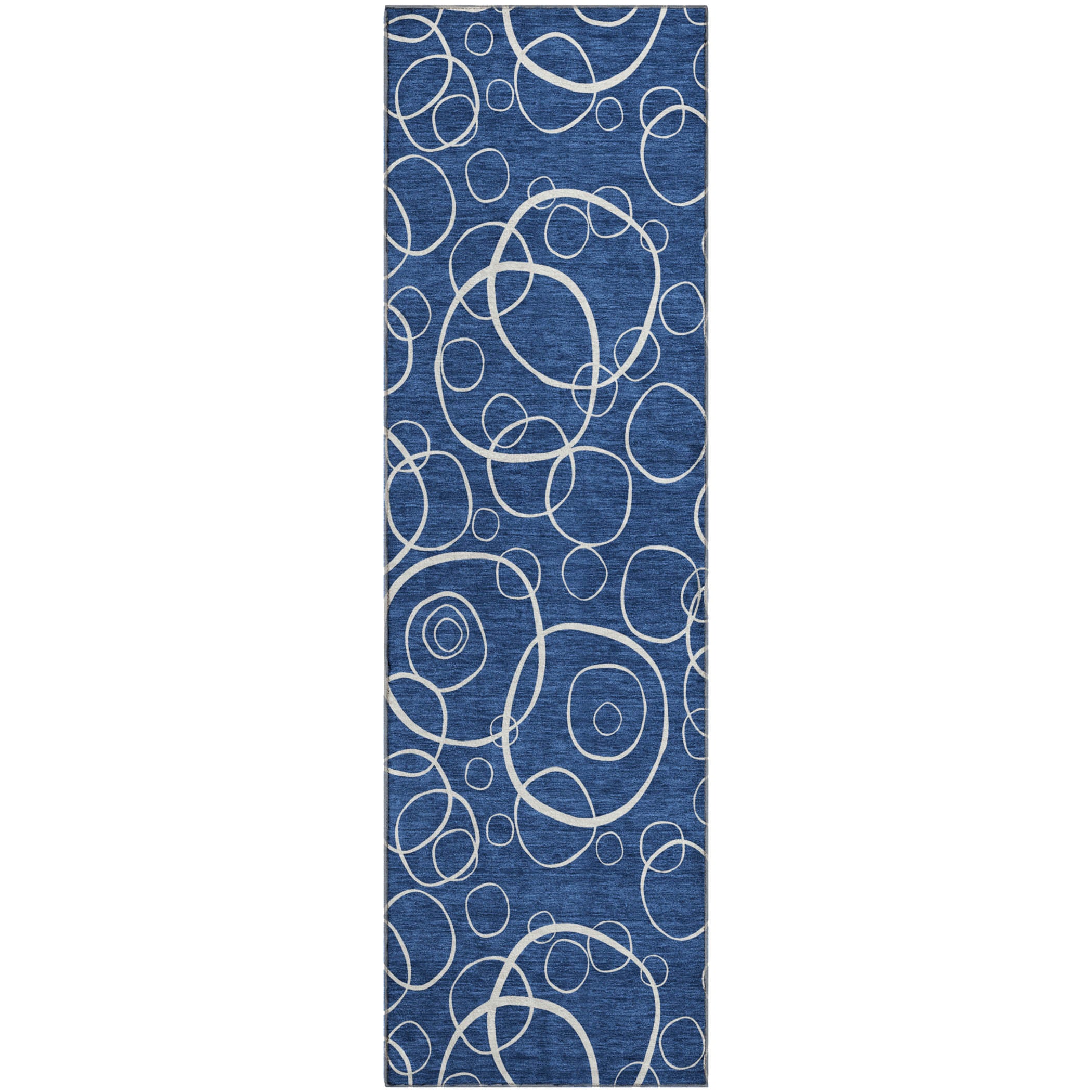 Cusco Machine Washable Transitional Navy Blue Rug 2'3" x 7'6" #shape_Runner