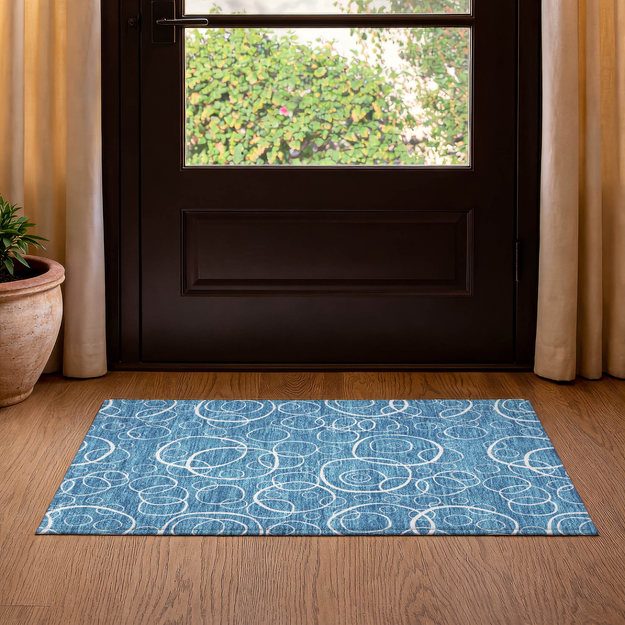 Cusco Machine Washable Transitional Teal Rug 1'8" x 2'6" #shape_Rectangle