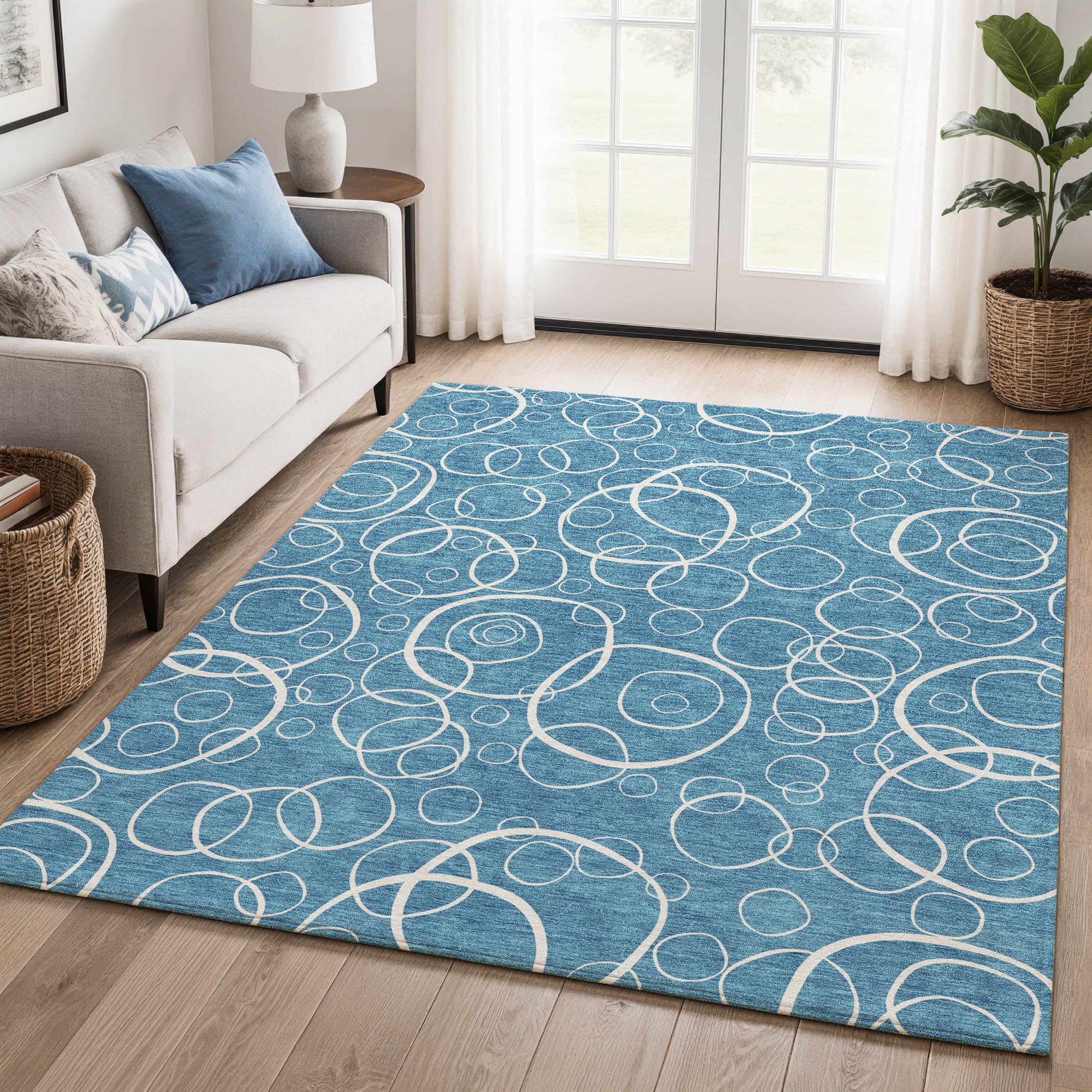 Cusco Machine Washable Transitional Teal Rug 3' x 5' #shape_Rectangle