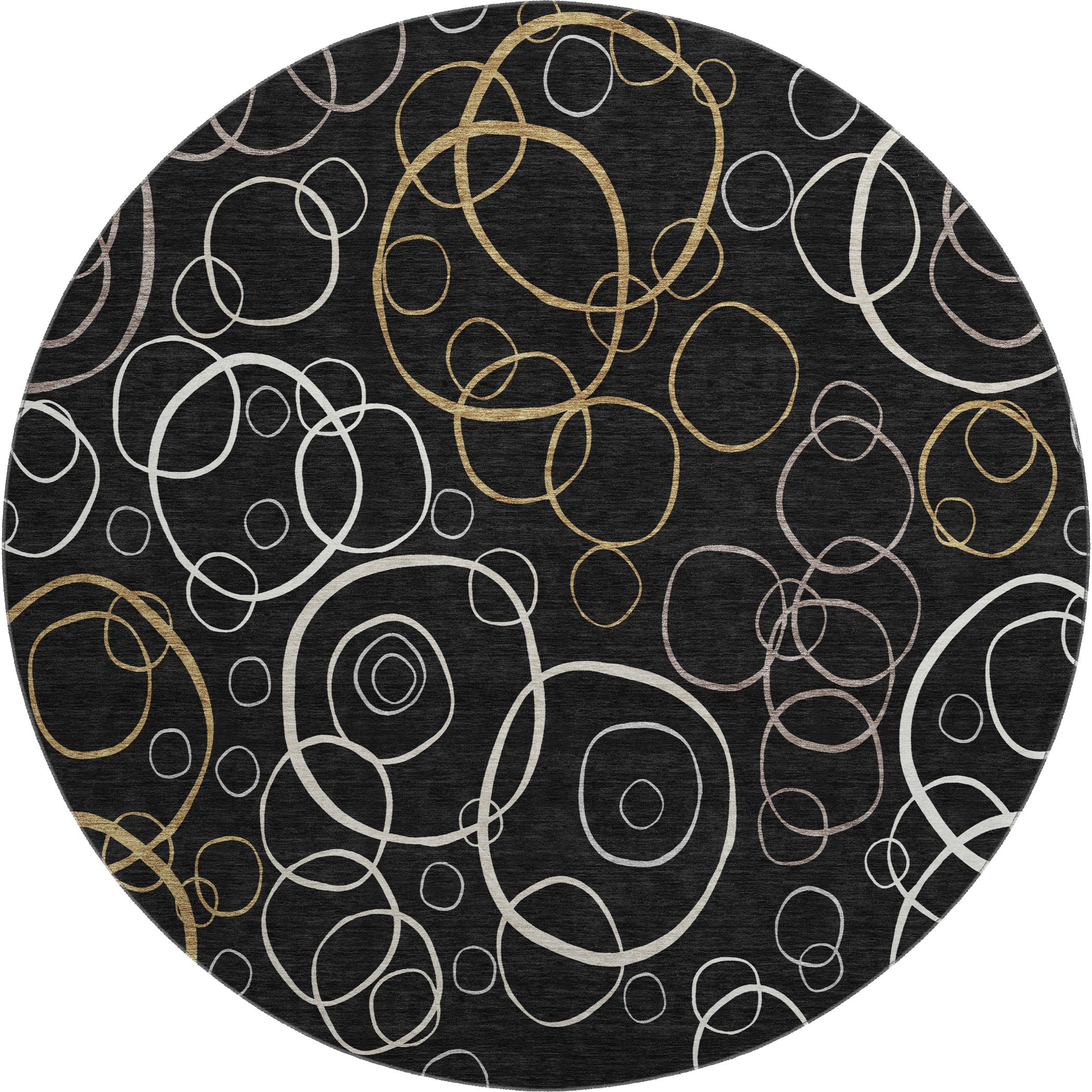 Porto Machine Washable Transitional Black Rug 8' x 8' #shape_Round