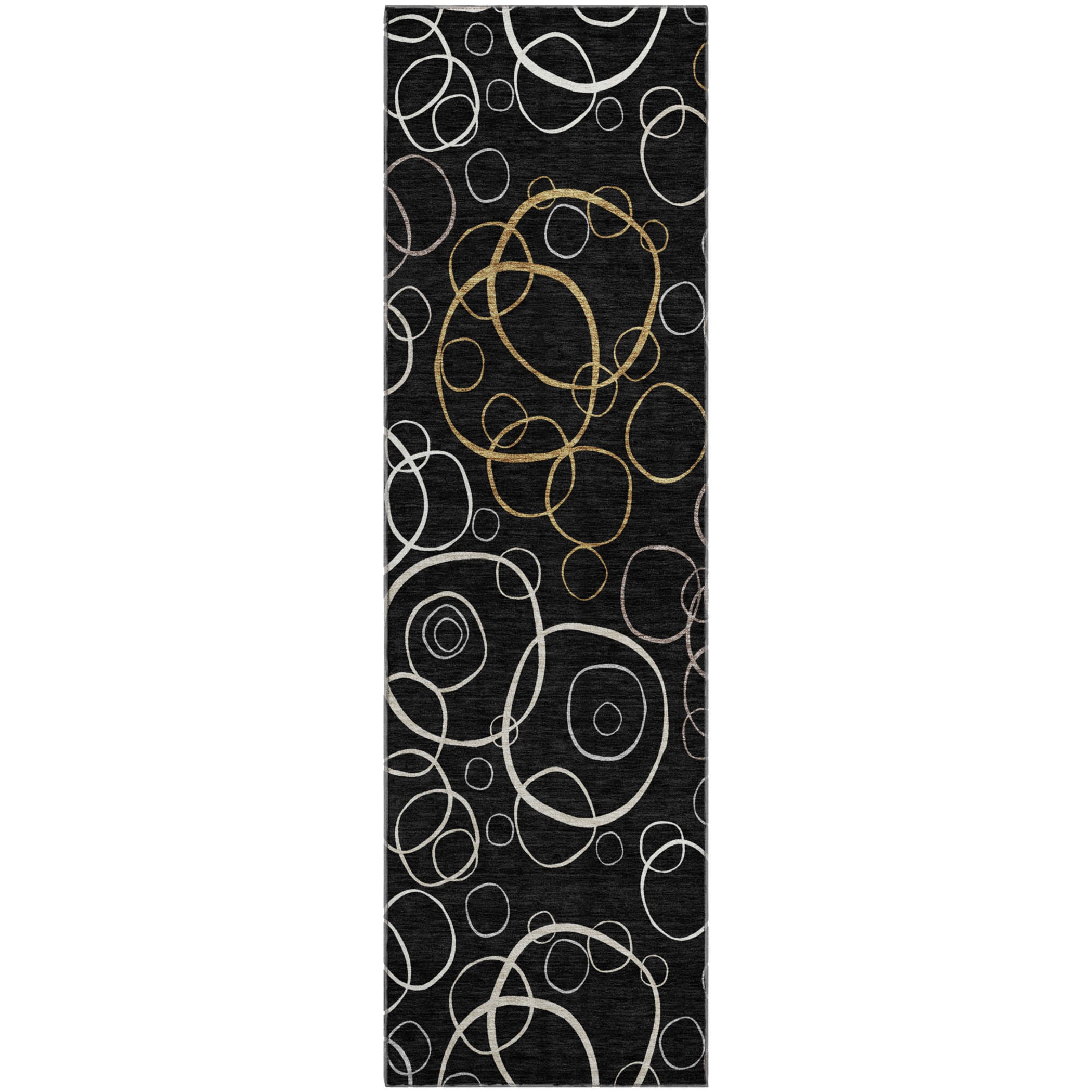 Porto Machine Washable Transitional Black Rug 2'3" x 7'6" #shape_Runner