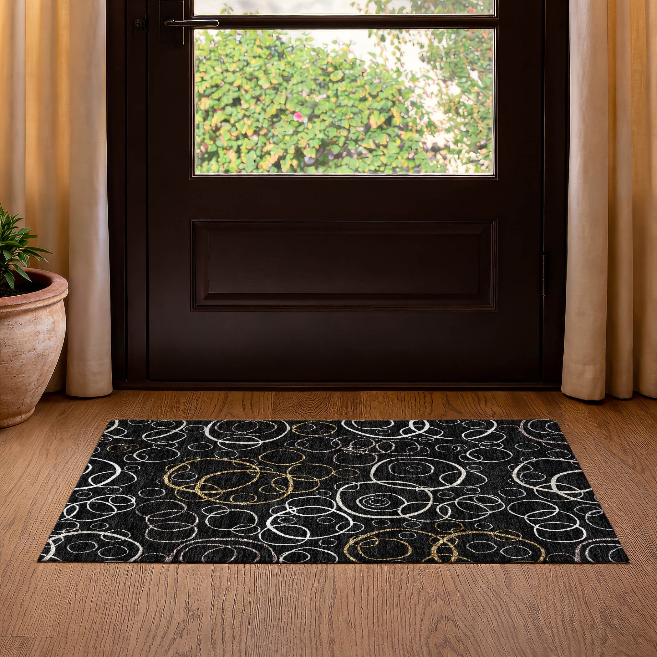 Porto Machine Washable Transitional Black Rug 1'8" x 2'6" #shape_Rectangle