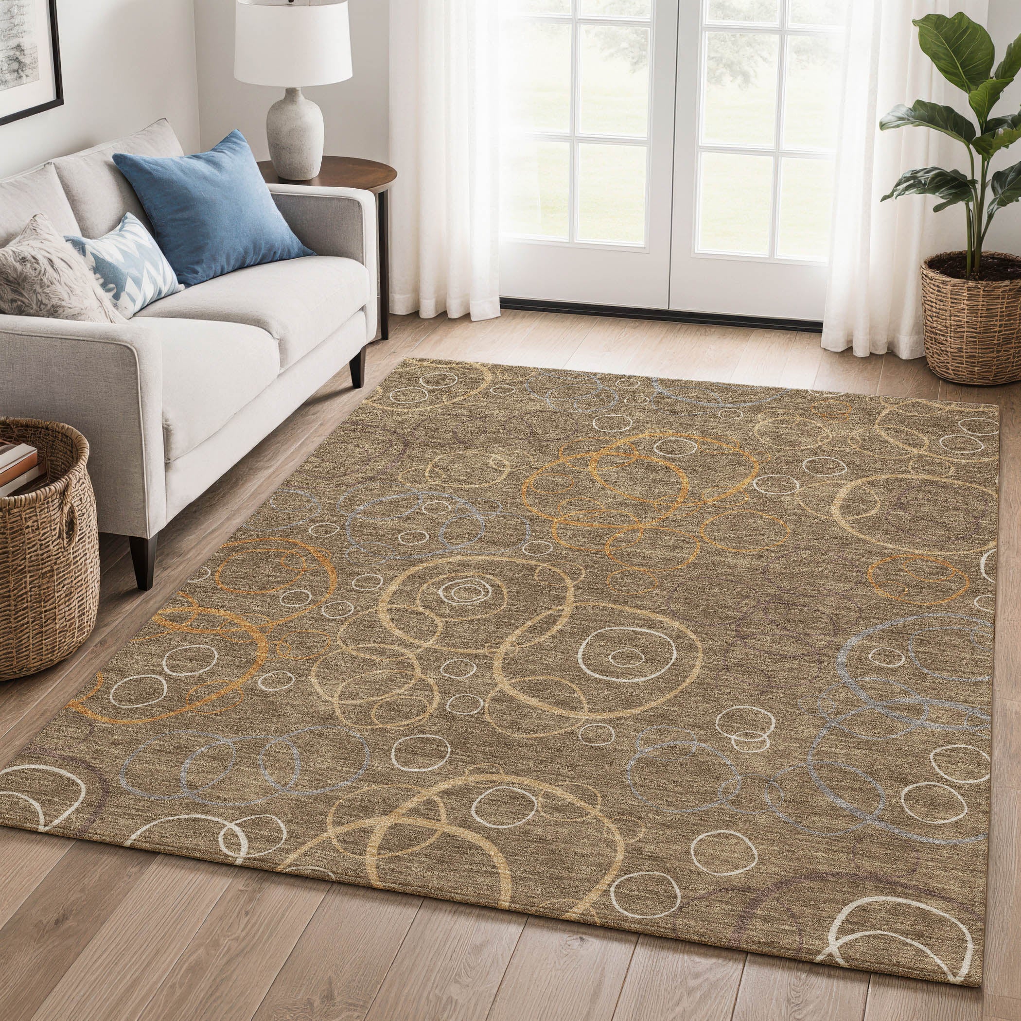 Porto Machine Washable Transitional Brown Rug 3' x 5' #shape_Rectangle