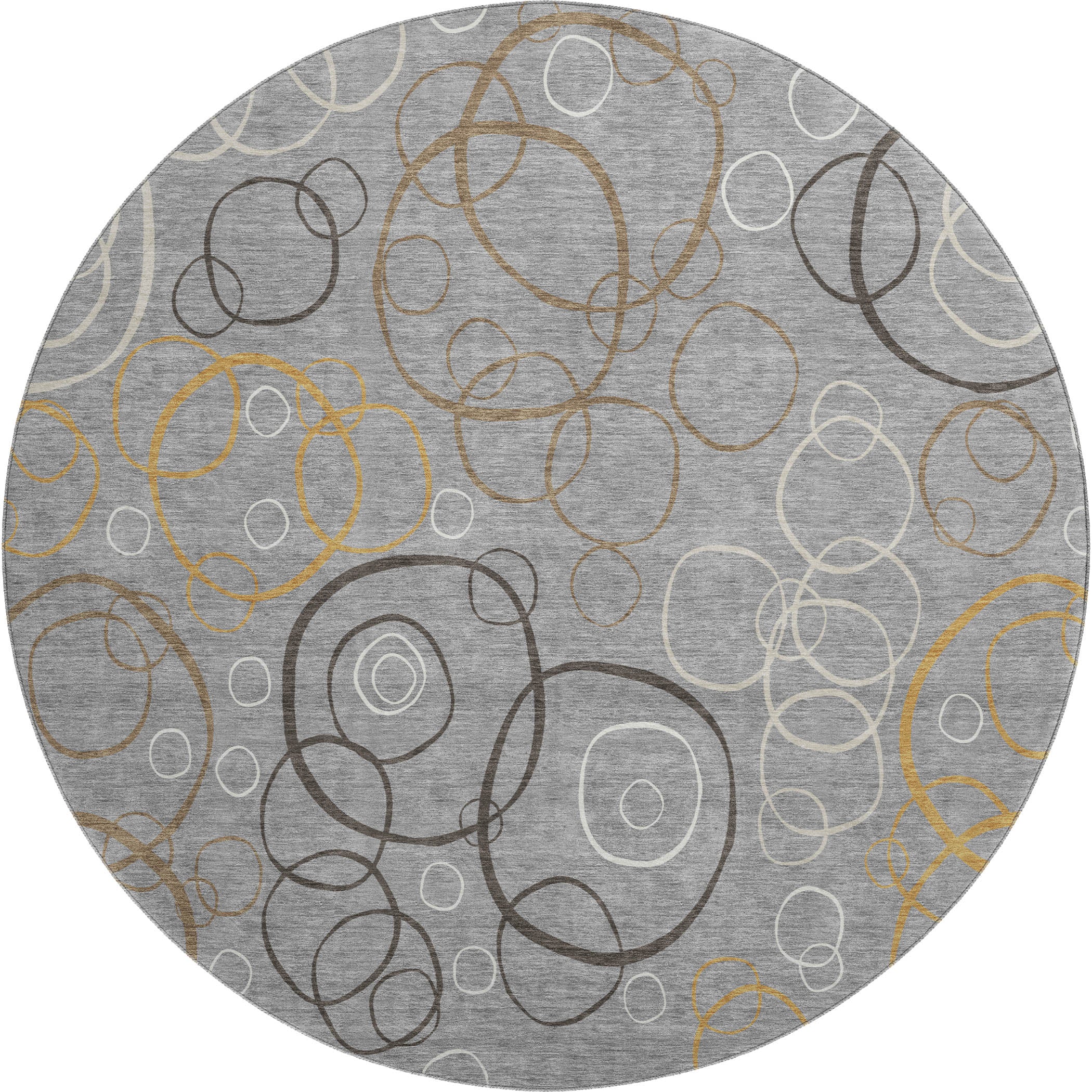 Porto Machine Washable Transitional Gray Rug 8' x 8' #shape_Round
