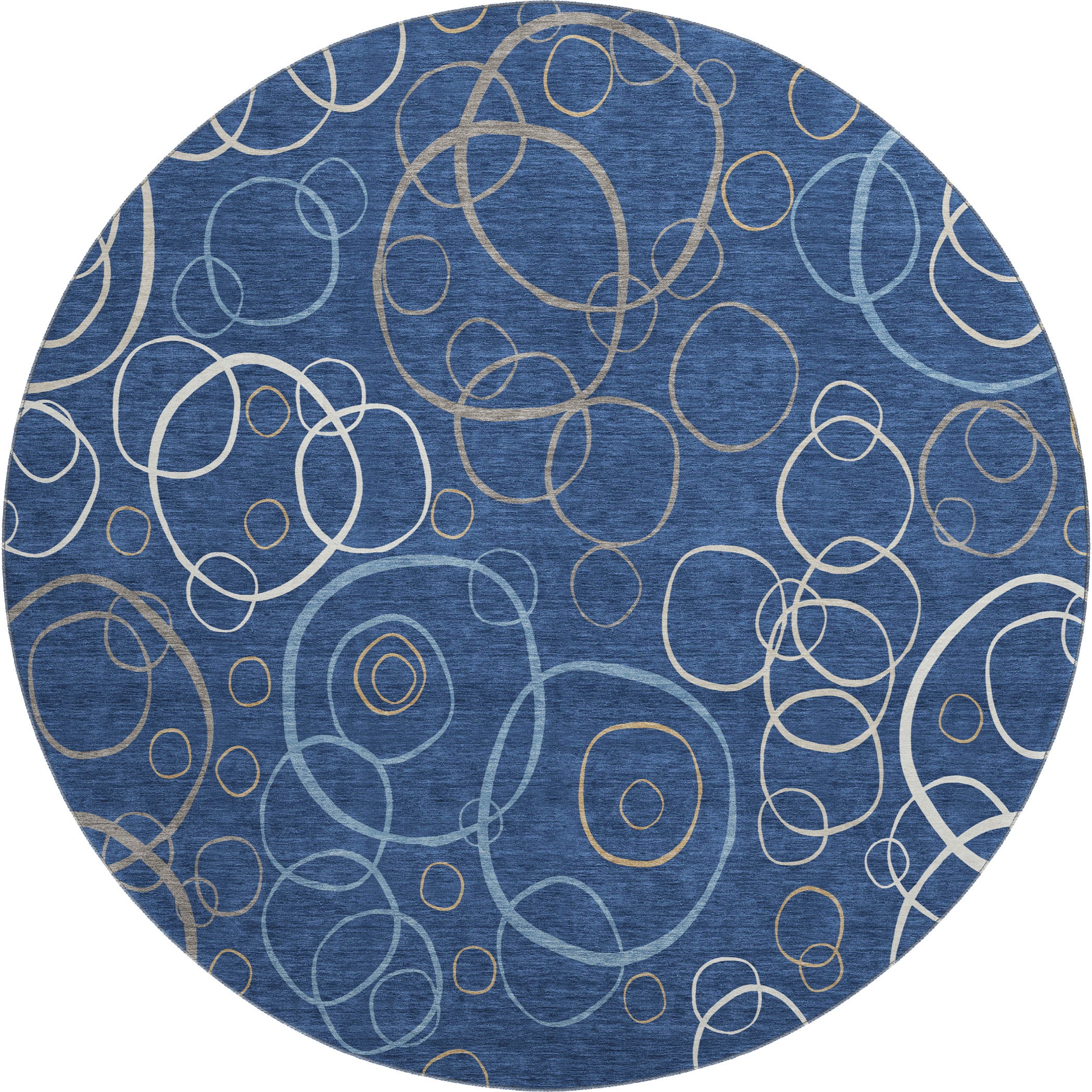 Porto Machine Washable Transitional Navy Blue Rug 8' x 8' #shape_Round